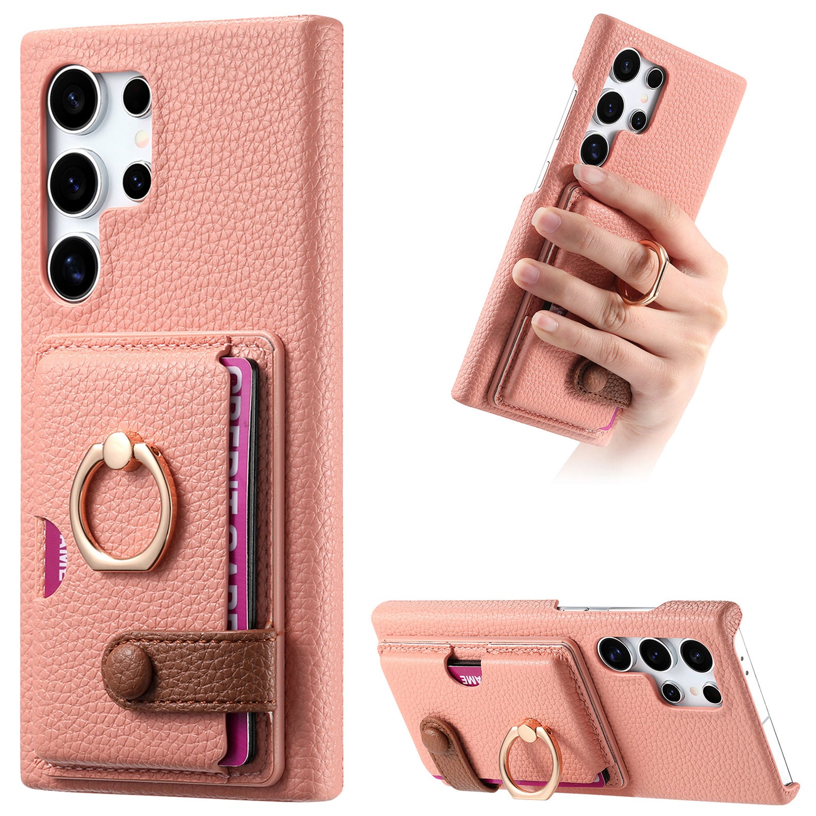 Y2 For Samsung Galaxy S24 Ultra Case with Card Holder Kickstand Litchi Texture Leather Back Cover