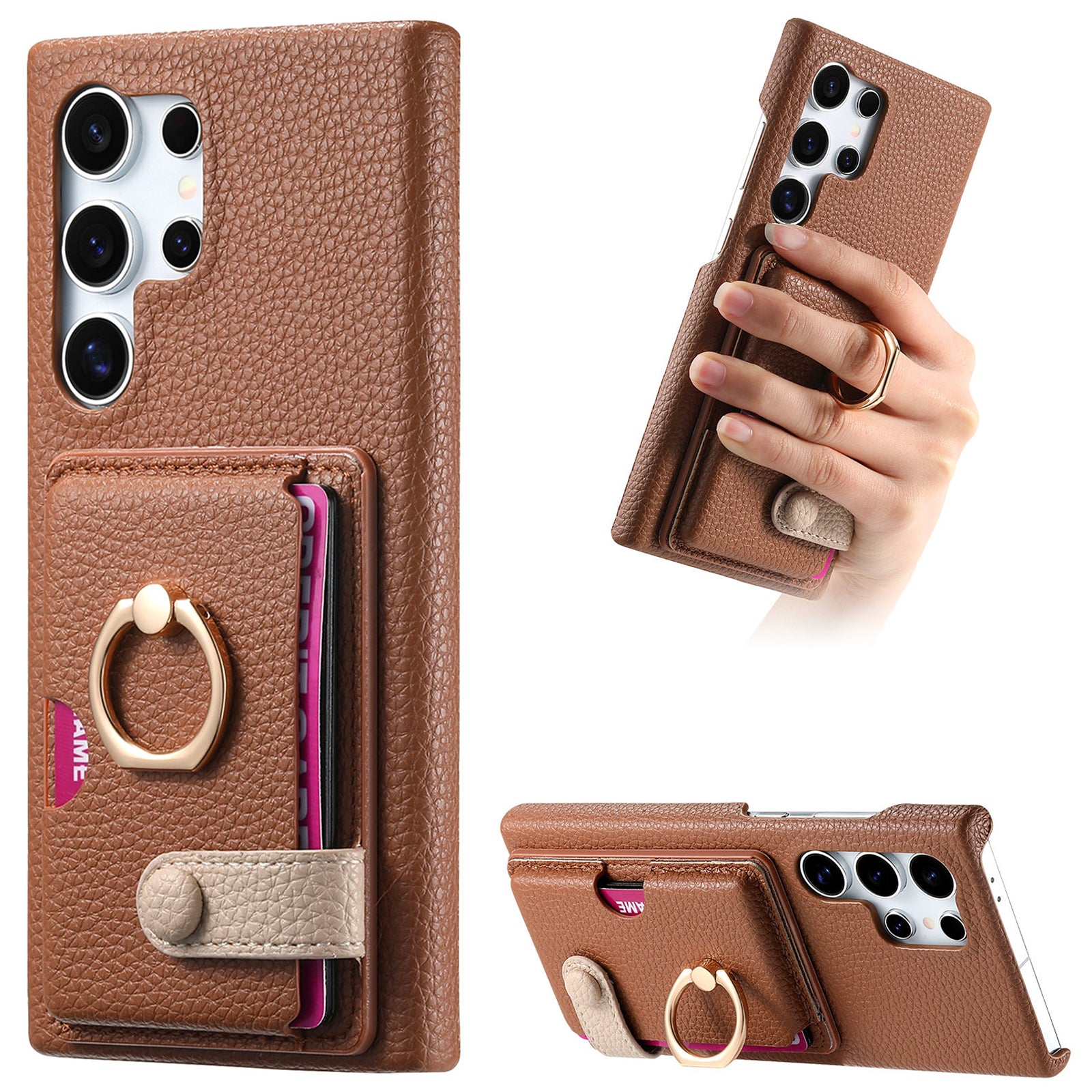Y2 For Samsung Galaxy S24 Ultra Case with Card Holder Kickstand Litchi Texture Leather Back Cover