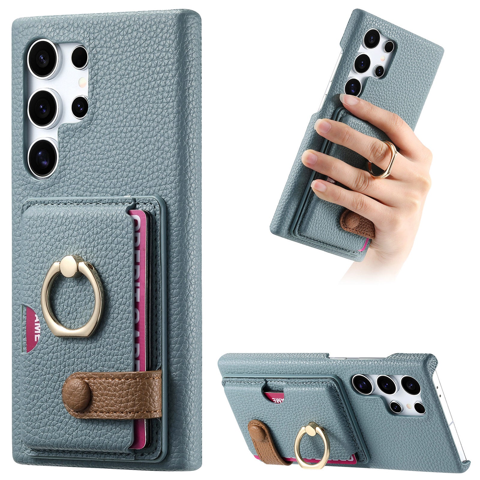 Y2 For Samsung Galaxy S24 Ultra Case with Card Holder Kickstand Litchi Texture Leather Back Cover