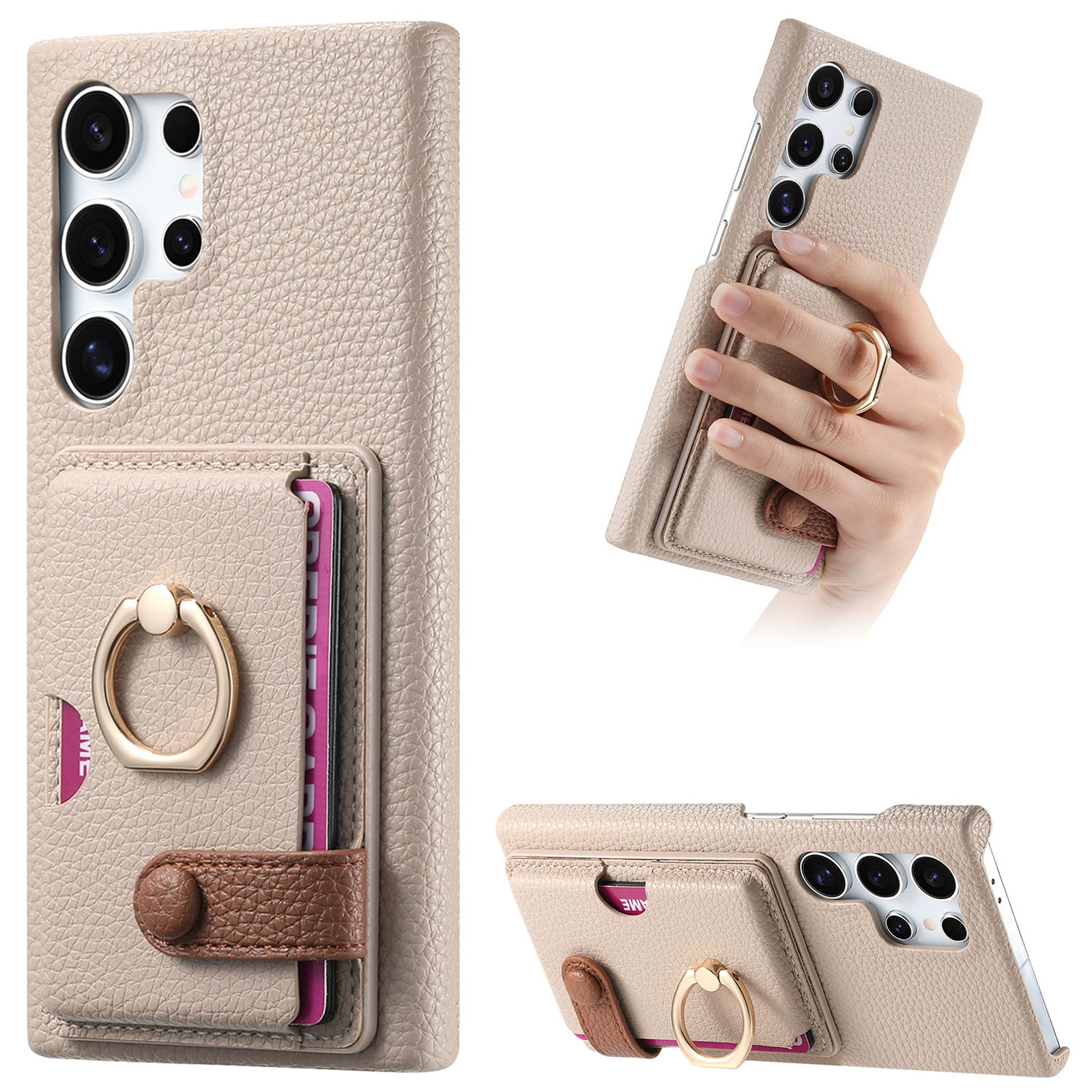 Y2 For Samsung Galaxy S24 Ultra Case with Card Holder Kickstand Litchi Texture Leather Back Cover