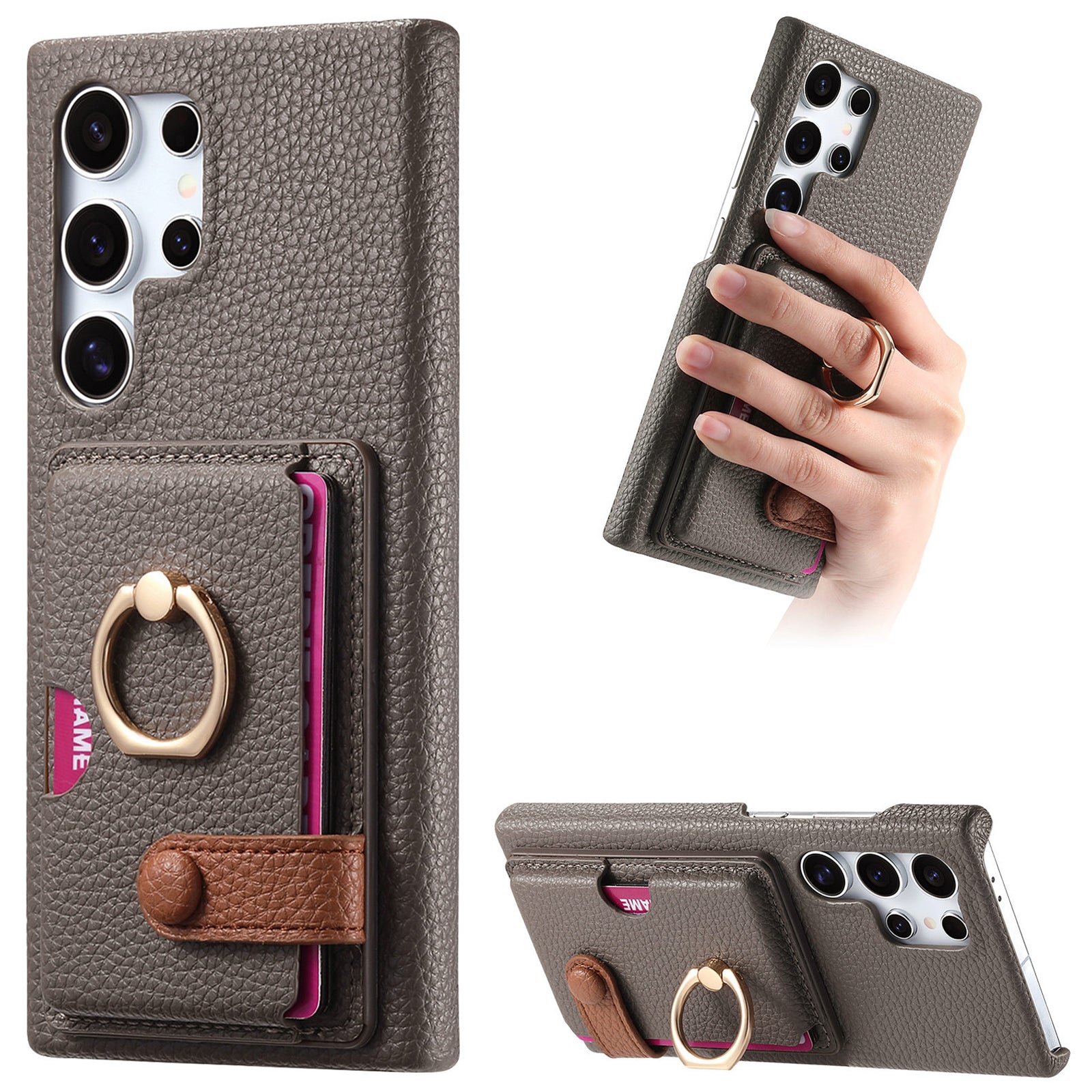 Y2 For Samsung Galaxy S24 Ultra Case with Card Holder Kickstand Litchi Texture Leather Back Cover