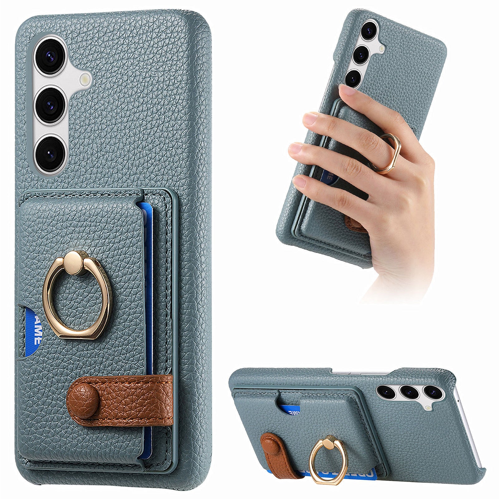 Y2 For Samsung Galaxy S24 Case Rotation Ring Kickstand Leather Coated PC+TPU Phone Cover