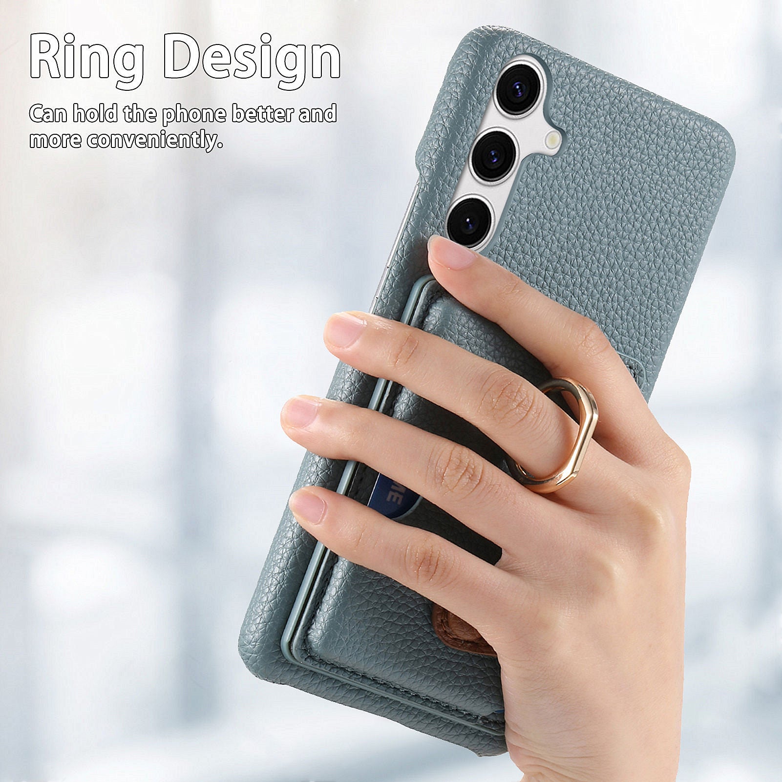 Y2 For Samsung Galaxy S24 Case Rotation Ring Kickstand Leather Coated PC+TPU Phone Cover