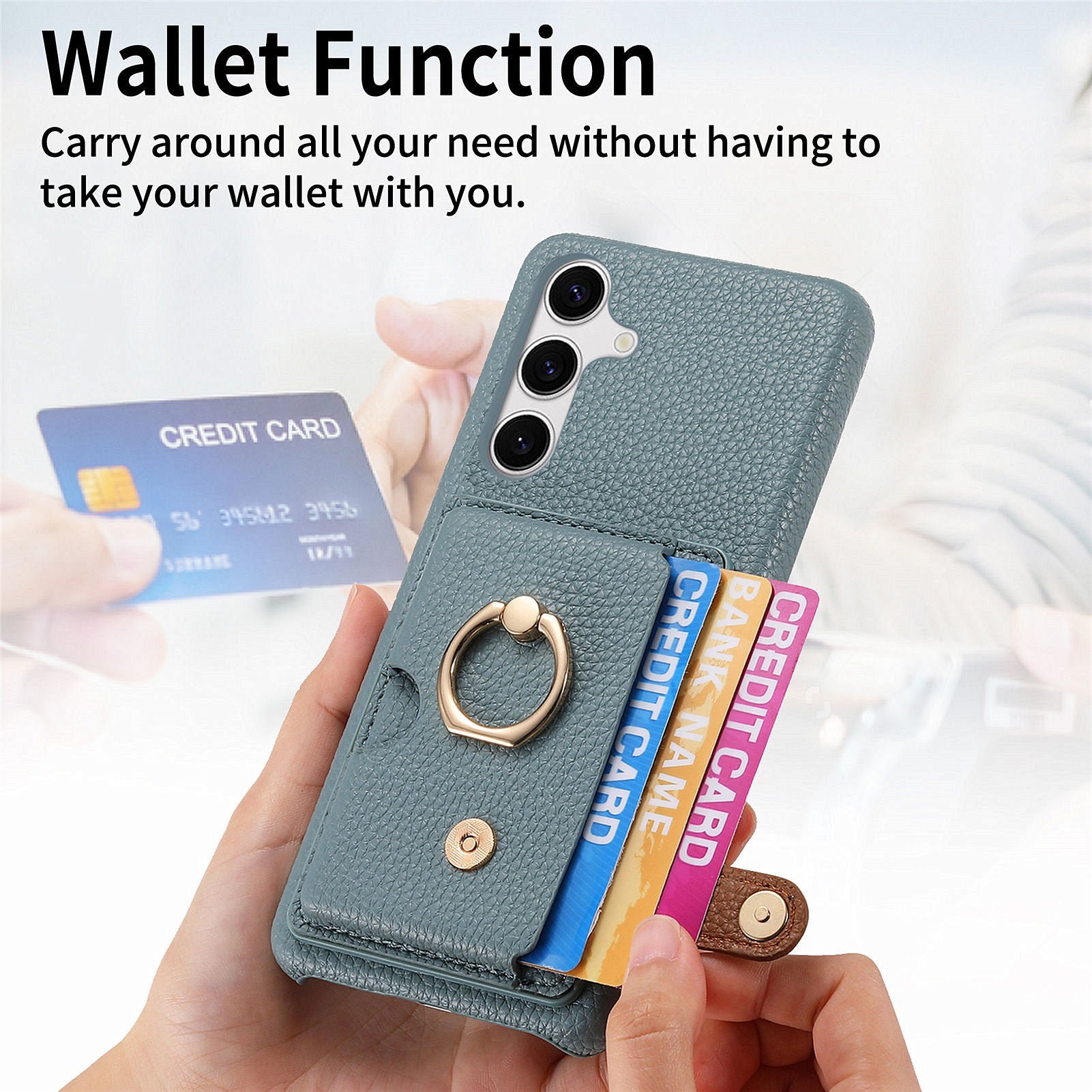 Y2 For Samsung Galaxy S24 Case Rotation Ring Kickstand Leather Coated PC+TPU Phone Cover