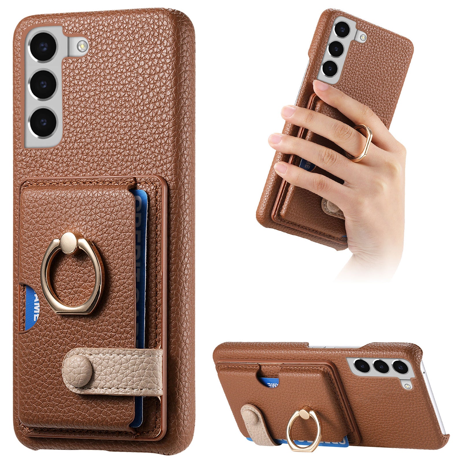 Y2 For Samsung Galaxy S22+ 5G Phone Case Rotating Ring Kickstand Leather Coated PC+TPU Cover