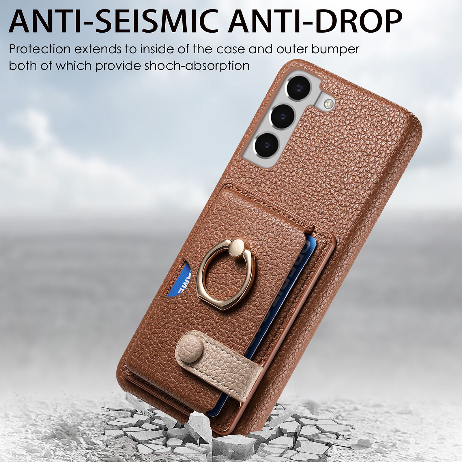 Y2 For Samsung Galaxy S22+ 5G Phone Case Rotating Ring Kickstand Leather Coated PC+TPU Cover