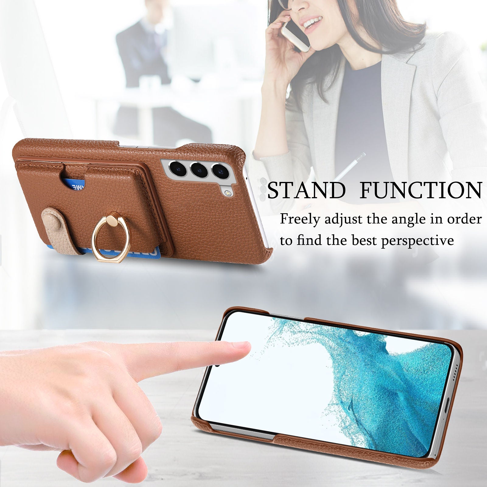Y2 For Samsung Galaxy S22+ 5G Phone Case Rotating Ring Kickstand Leather Coated PC+TPU Cover