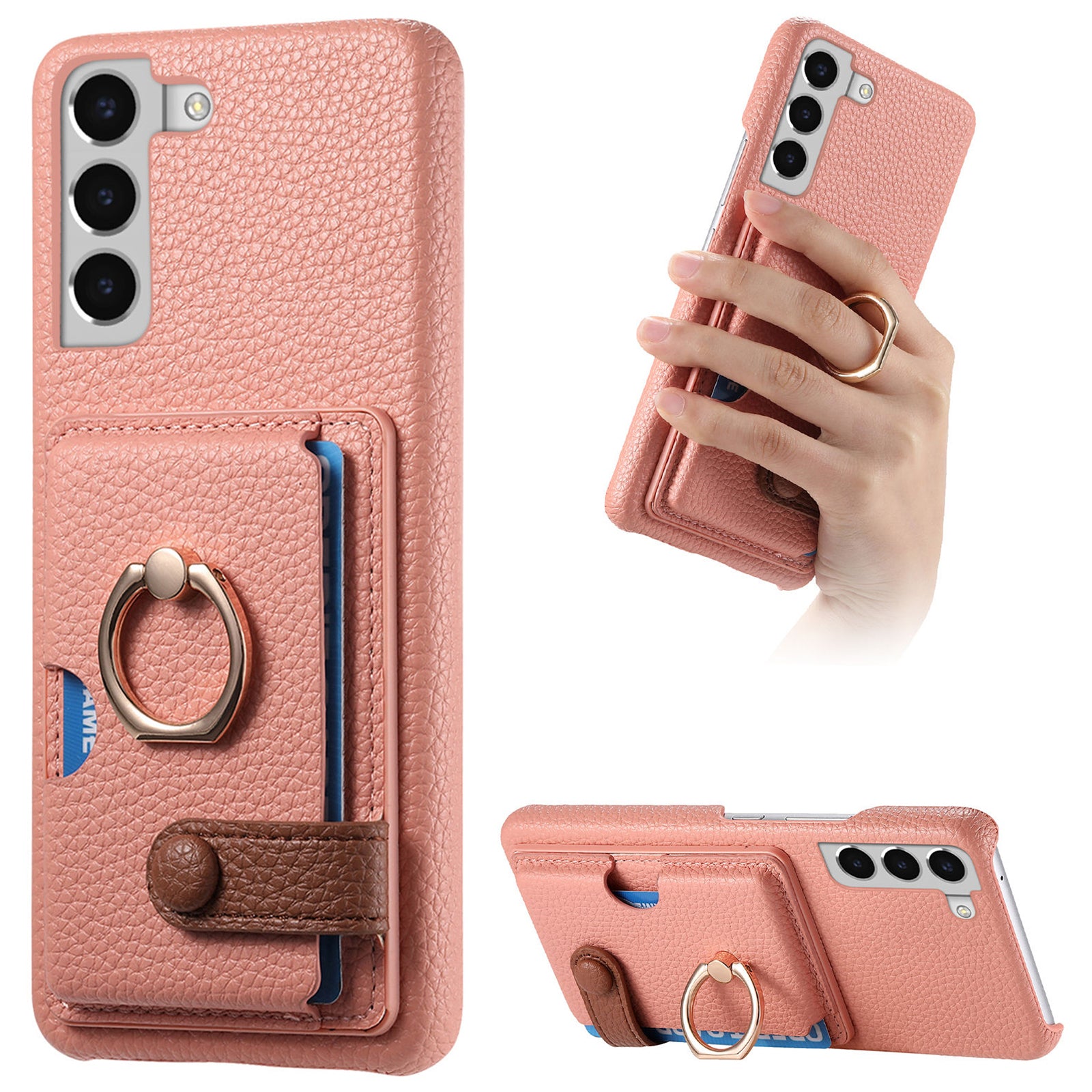 Y2 For Samsung Galaxy S22+ 5G Phone Case Rotating Ring Kickstand Leather Coated PC+TPU Cover