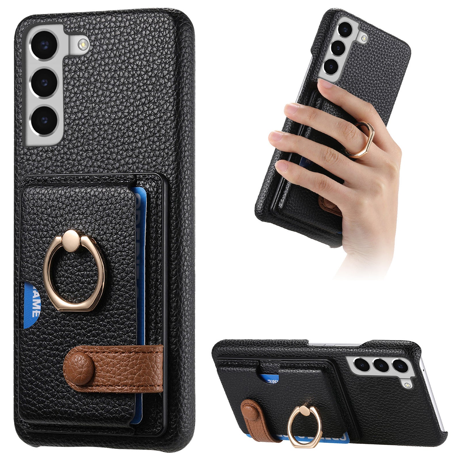 Y2 For Samsung Galaxy S22+ 5G Phone Case Rotating Ring Kickstand Leather Coated PC+TPU Cover