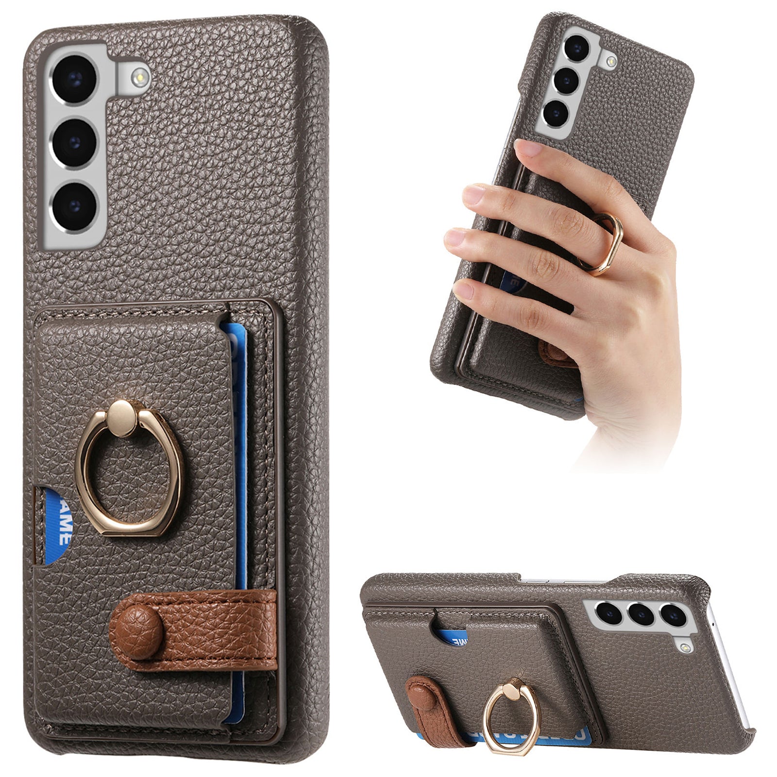 Y2 For Samsung Galaxy S22+ 5G Phone Case Rotating Ring Kickstand Leather Coated PC+TPU Cover