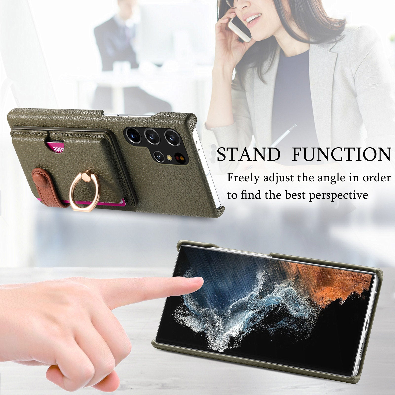 Y2 For Samsung Galaxy S22 Ultra 5G Case Leather Coated PC+TPU Card Slot Phone Cover