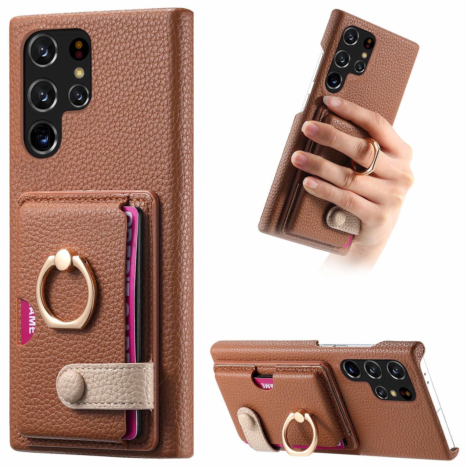 Y2 For Samsung Galaxy S22 Ultra 5G Case Leather Coated PC+TPU Card Slot Phone Cover