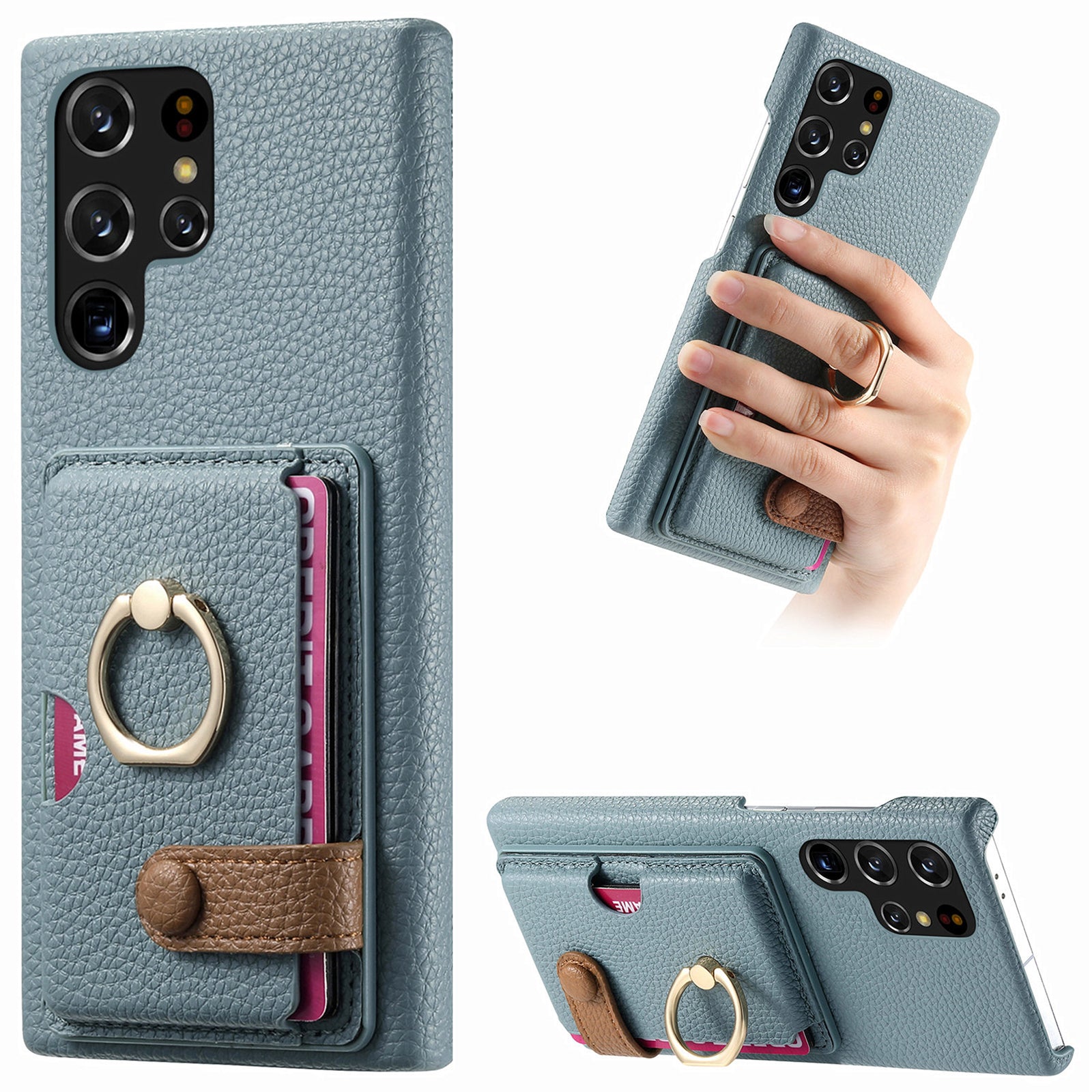 Y2 For Samsung Galaxy S22 Ultra 5G Case Leather Coated PC+TPU Card Slot Phone Cover