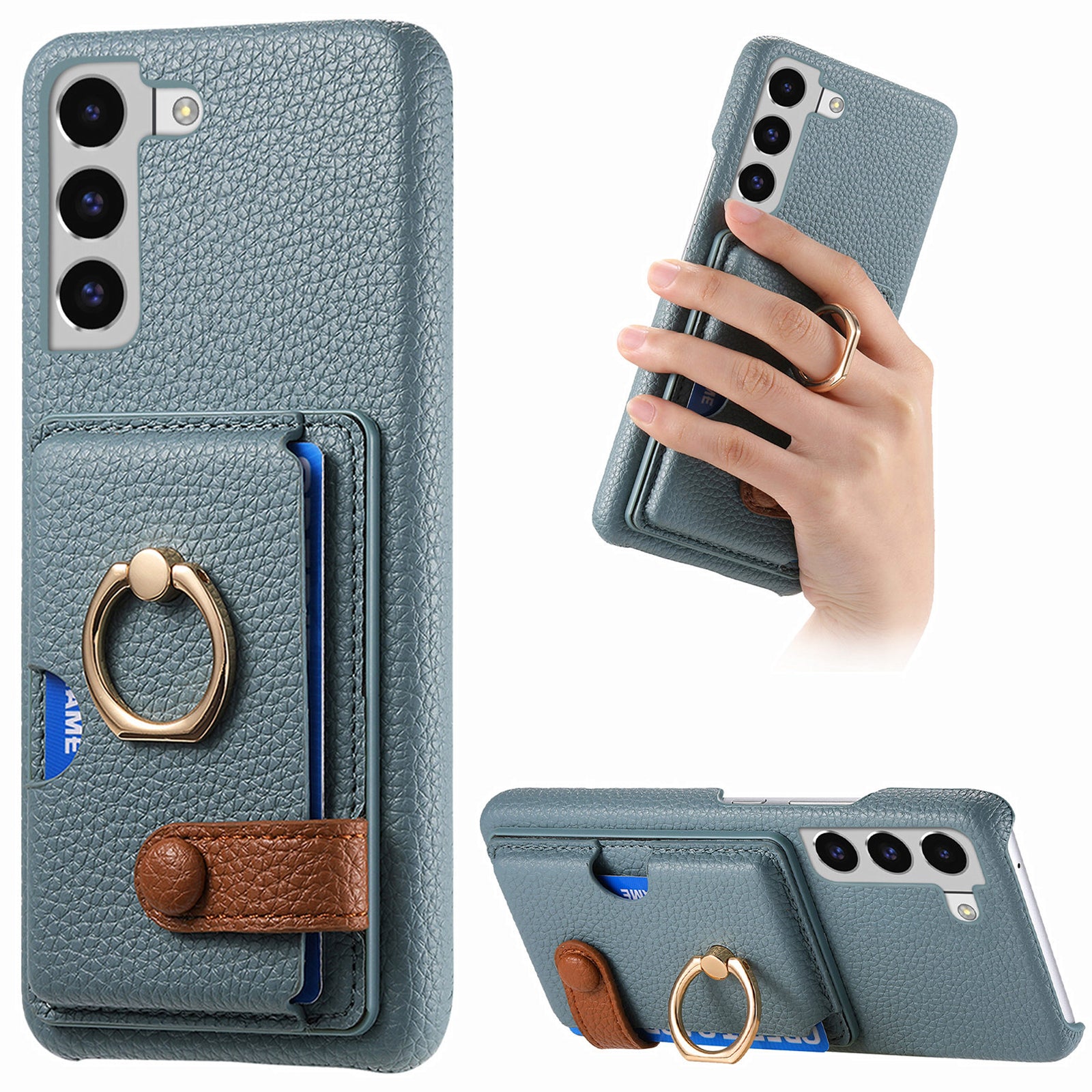 Y2 For Samsung Galaxy S22 5G Case Leather Coated PC+TPU Litchi Texture Phone Cover