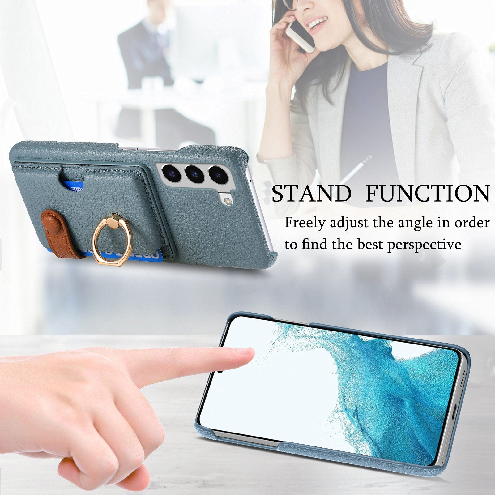 Y2 For Samsung Galaxy S22 5G Case Leather Coated PC+TPU Litchi Texture Phone Cover