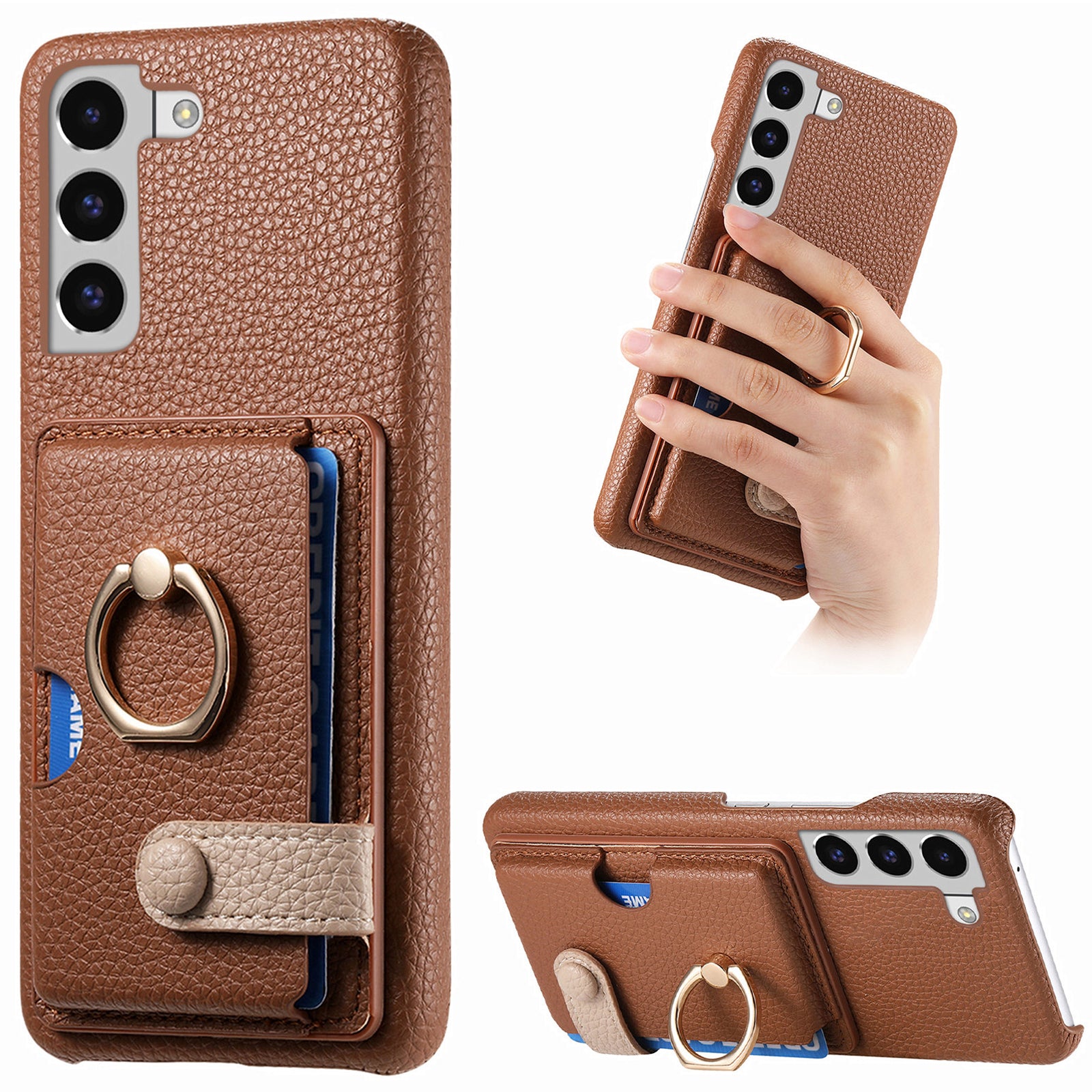 Y2 For Samsung Galaxy S22 5G Case Leather Coated PC+TPU Litchi Texture Phone Cover