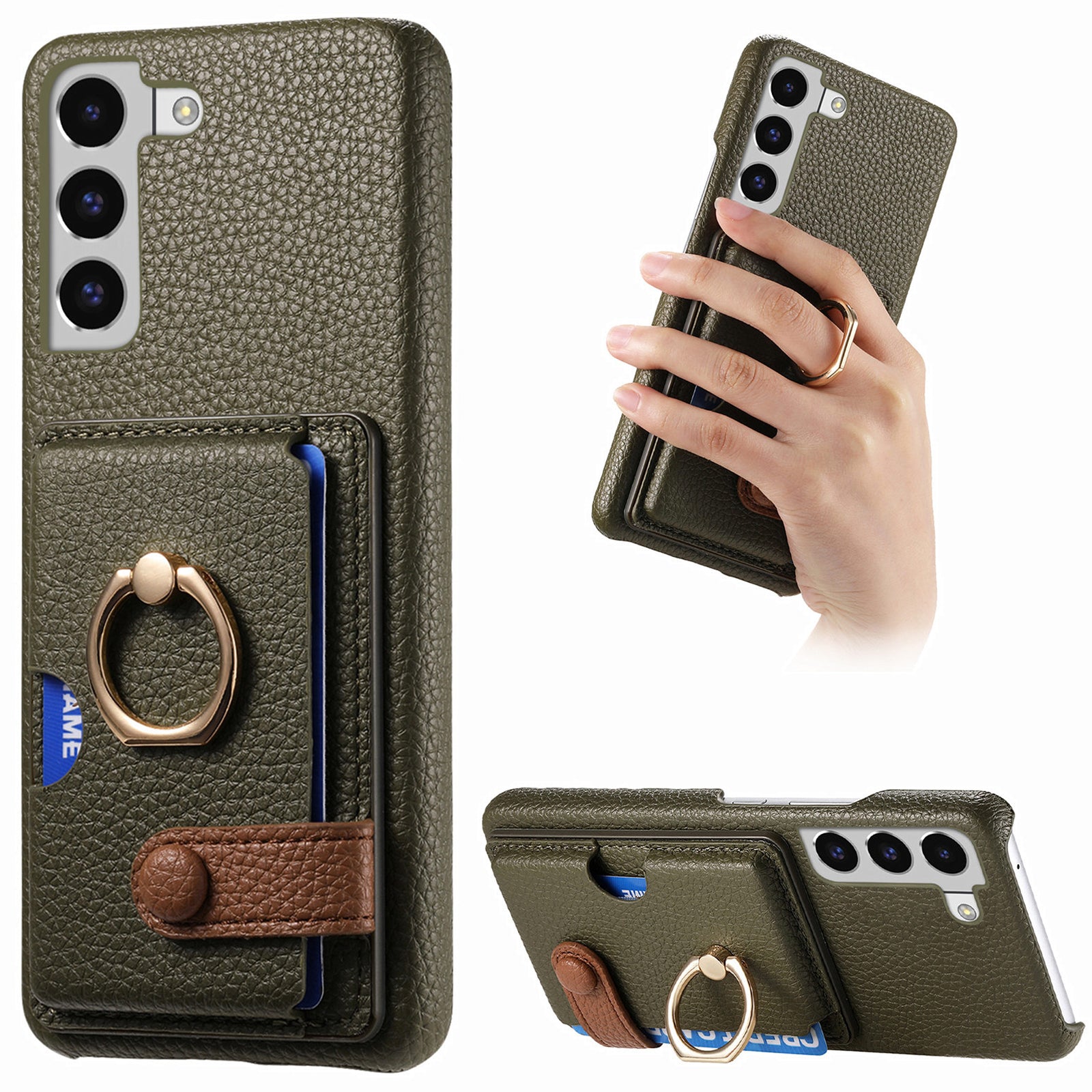 Y2 For Samsung Galaxy S22 5G Case Leather Coated PC+TPU Litchi Texture Phone Cover