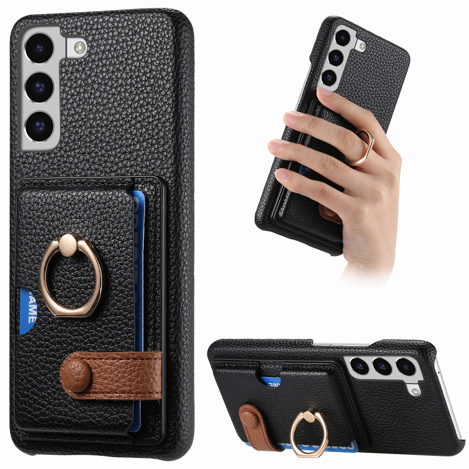 Y2 For Samsung Galaxy S22 5G Case Leather Coated PC+TPU Litchi Texture Phone Cover