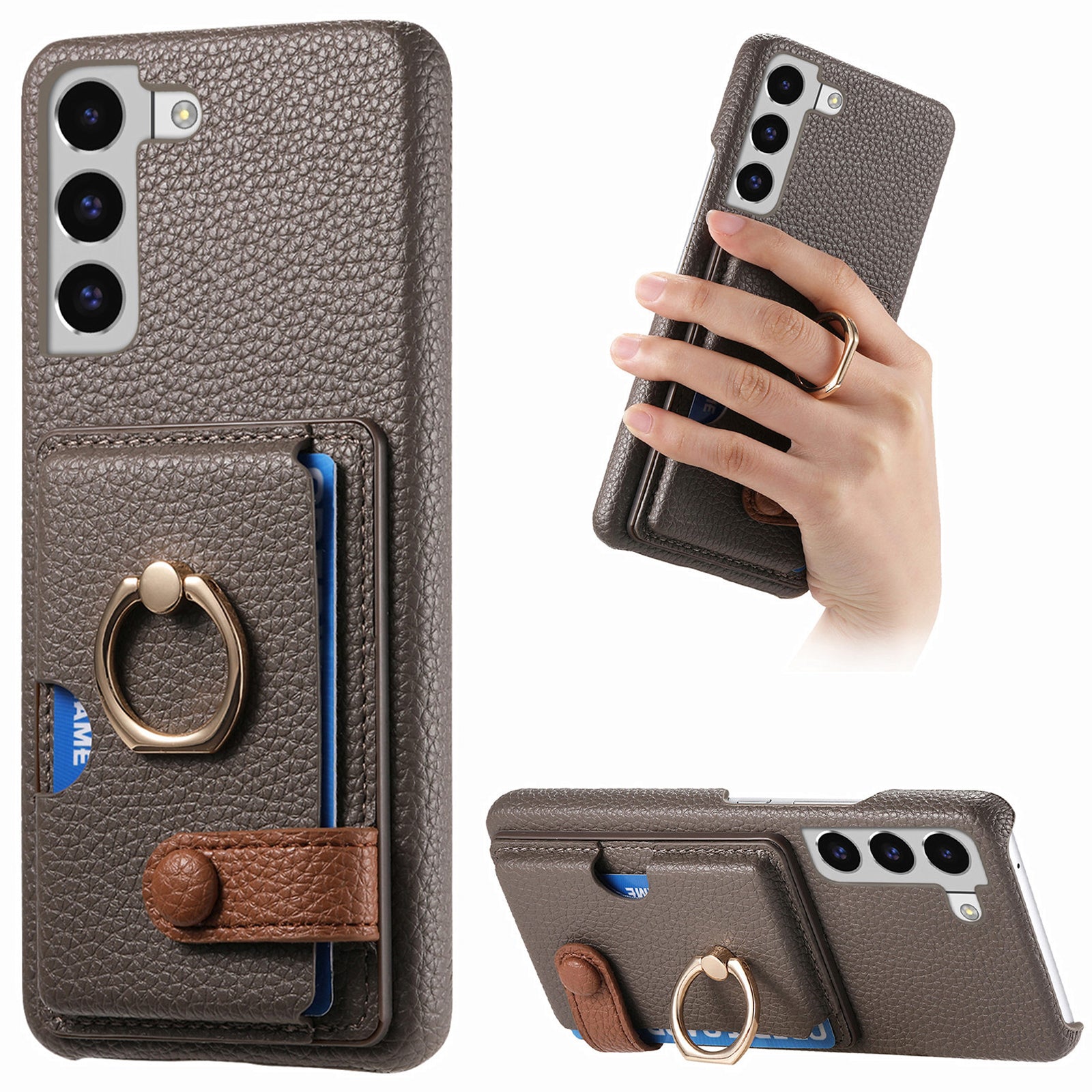 Y2 For Samsung Galaxy S22 5G Case Leather Coated PC+TPU Litchi Texture Phone Cover