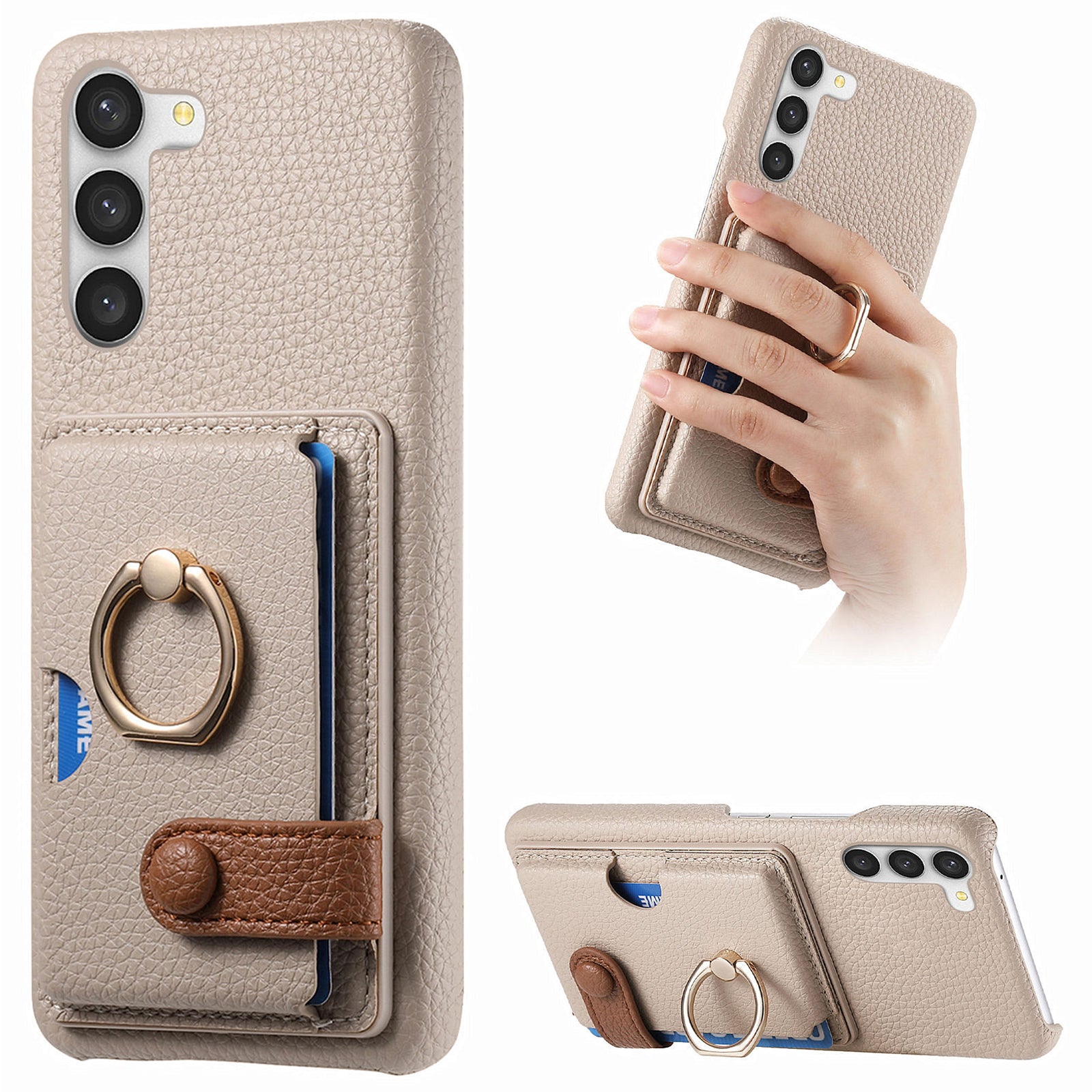 Y2 For Samsung Galaxy S23+ Case PU Leather Coated PC+TPU Kickstand Card Slots Phone Cover