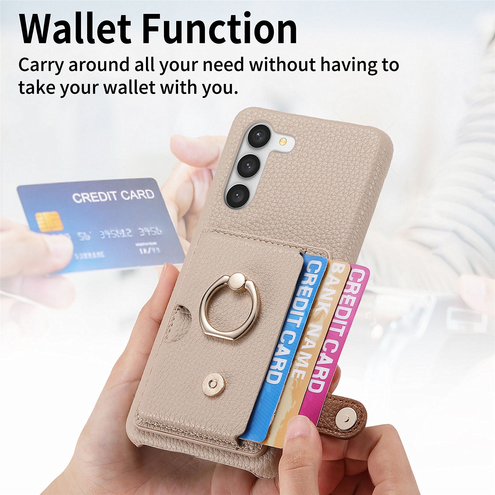 Y2 For Samsung Galaxy S23+ Case PU Leather Coated PC+TPU Kickstand Card Slots Phone Cover