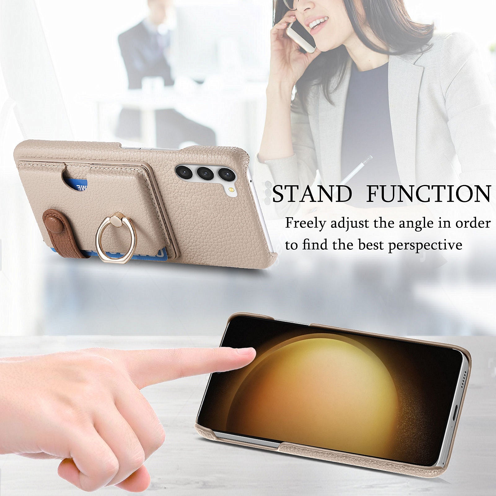 Y2 For Samsung Galaxy S23+ Case PU Leather Coated PC+TPU Kickstand Card Slots Phone Cover
