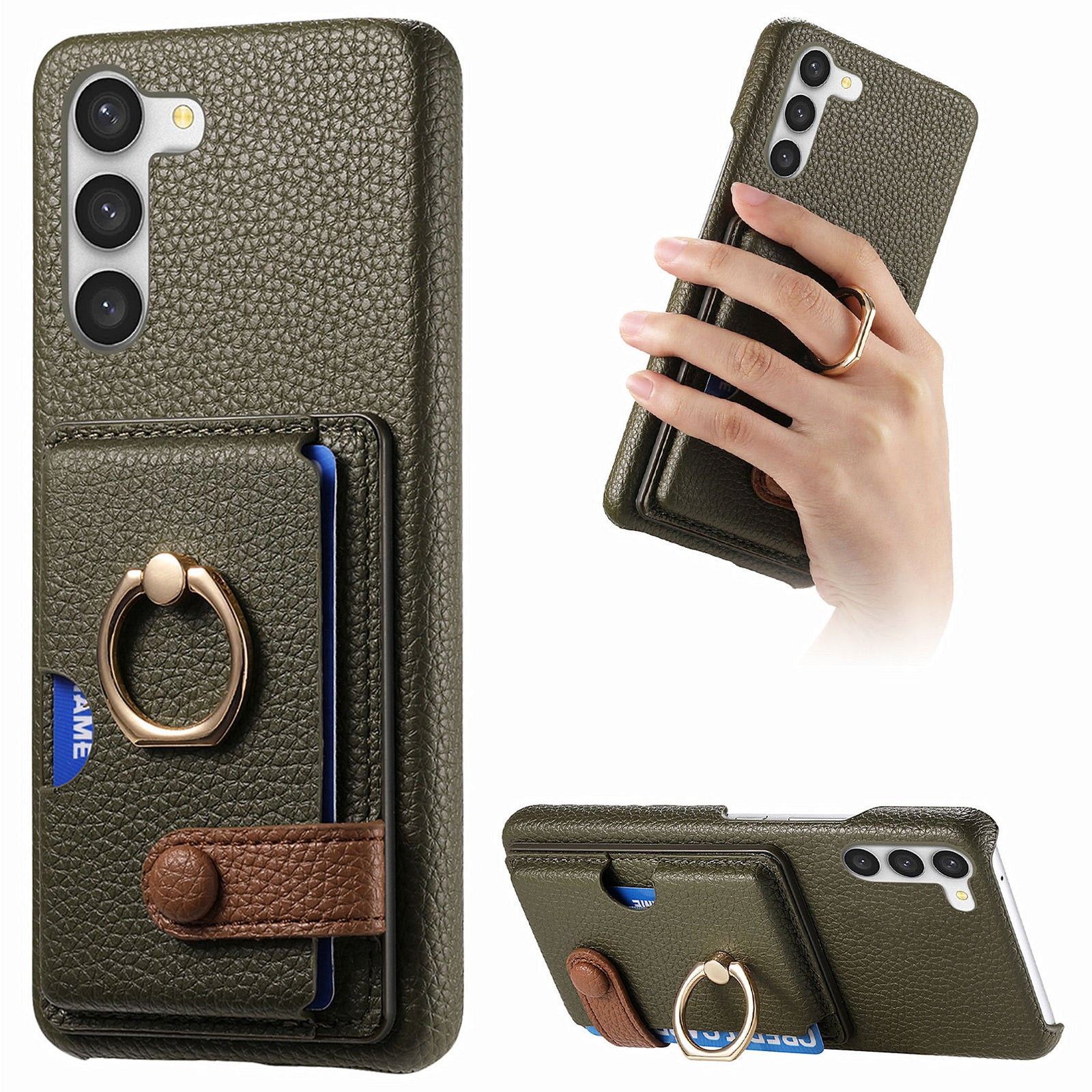 Y2 For Samsung Galaxy S23+ Case PU Leather Coated PC+TPU Kickstand Card Slots Phone Cover