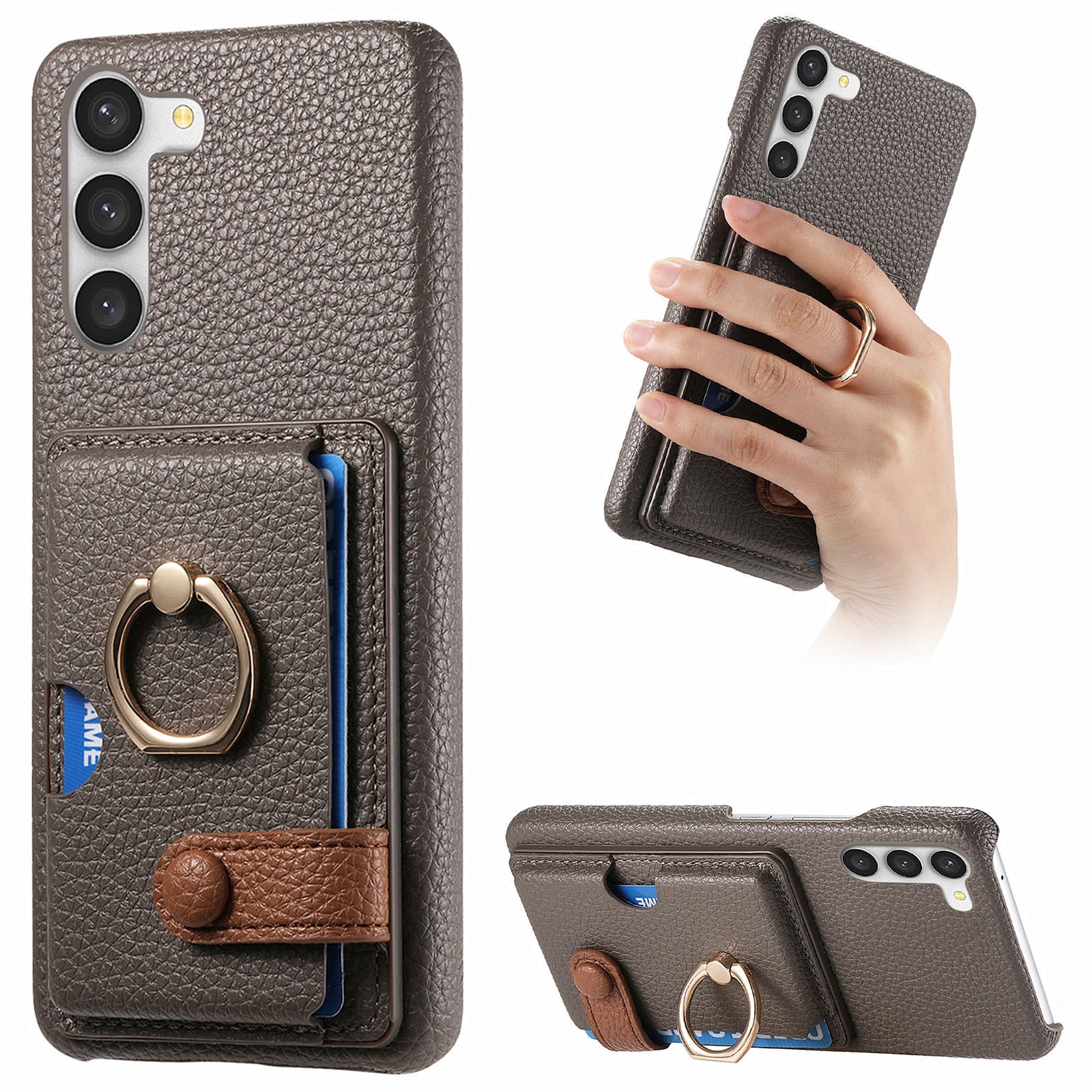 Y2 For Samsung Galaxy S23+ Case PU Leather Coated PC+TPU Kickstand Card Slots Phone Cover