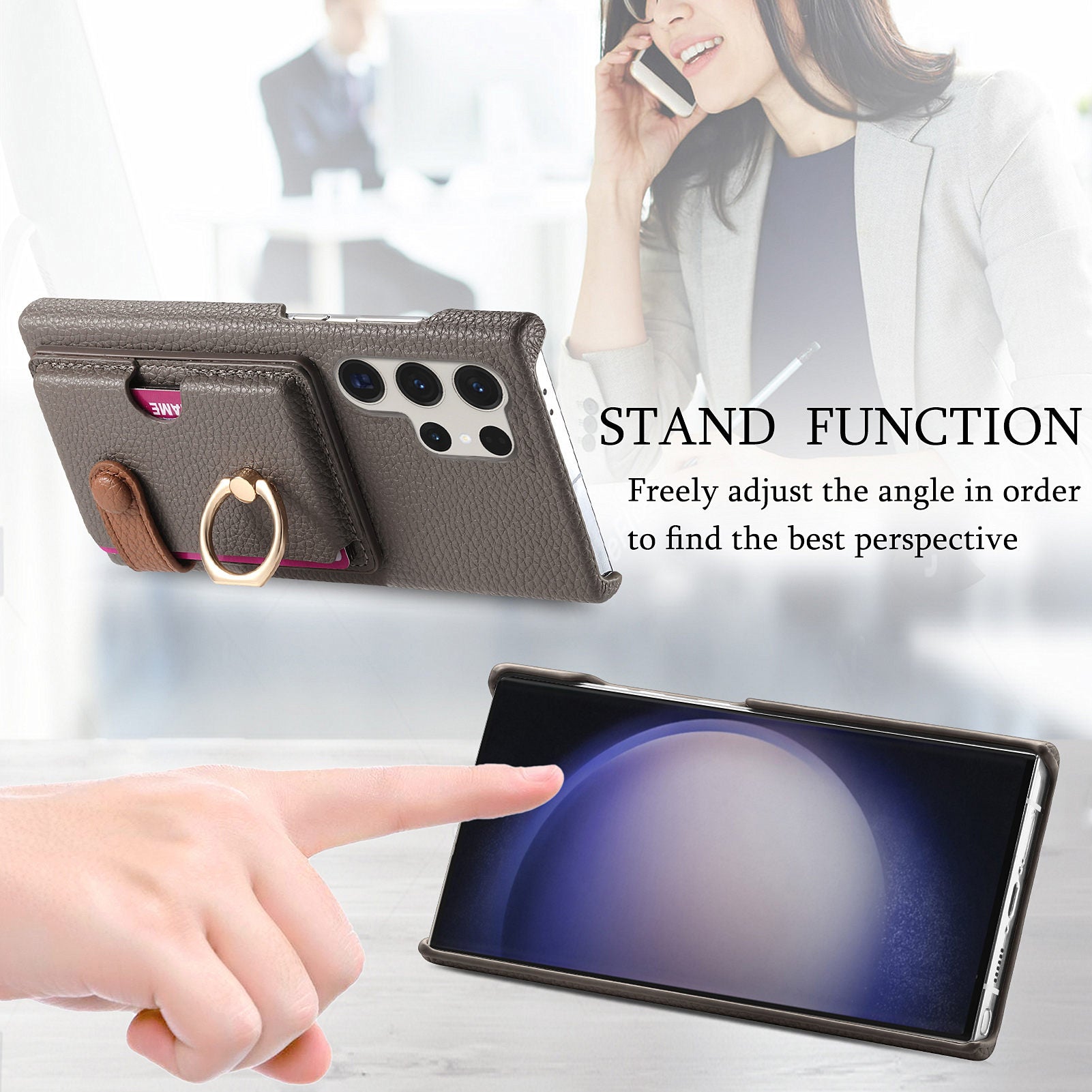 Y2 For Samsung Galaxy S23 Ultra Case Ring Kickstand Phone Cover with Card Slot