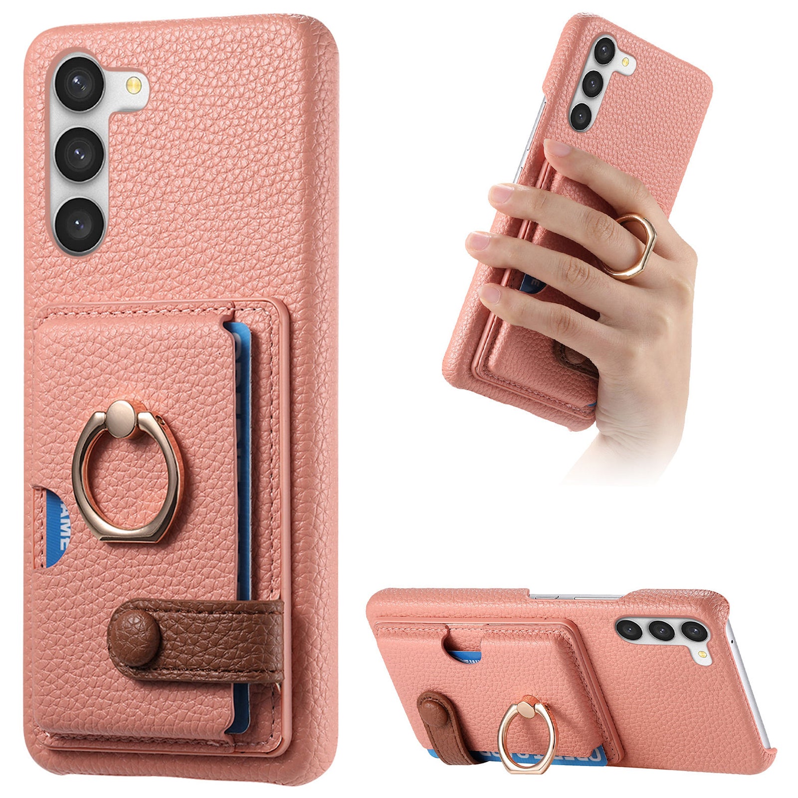 Y2 For Samsung Galaxy S23 Case Card Slot Leather Coated PC+TPU Kickstand Phone Cover