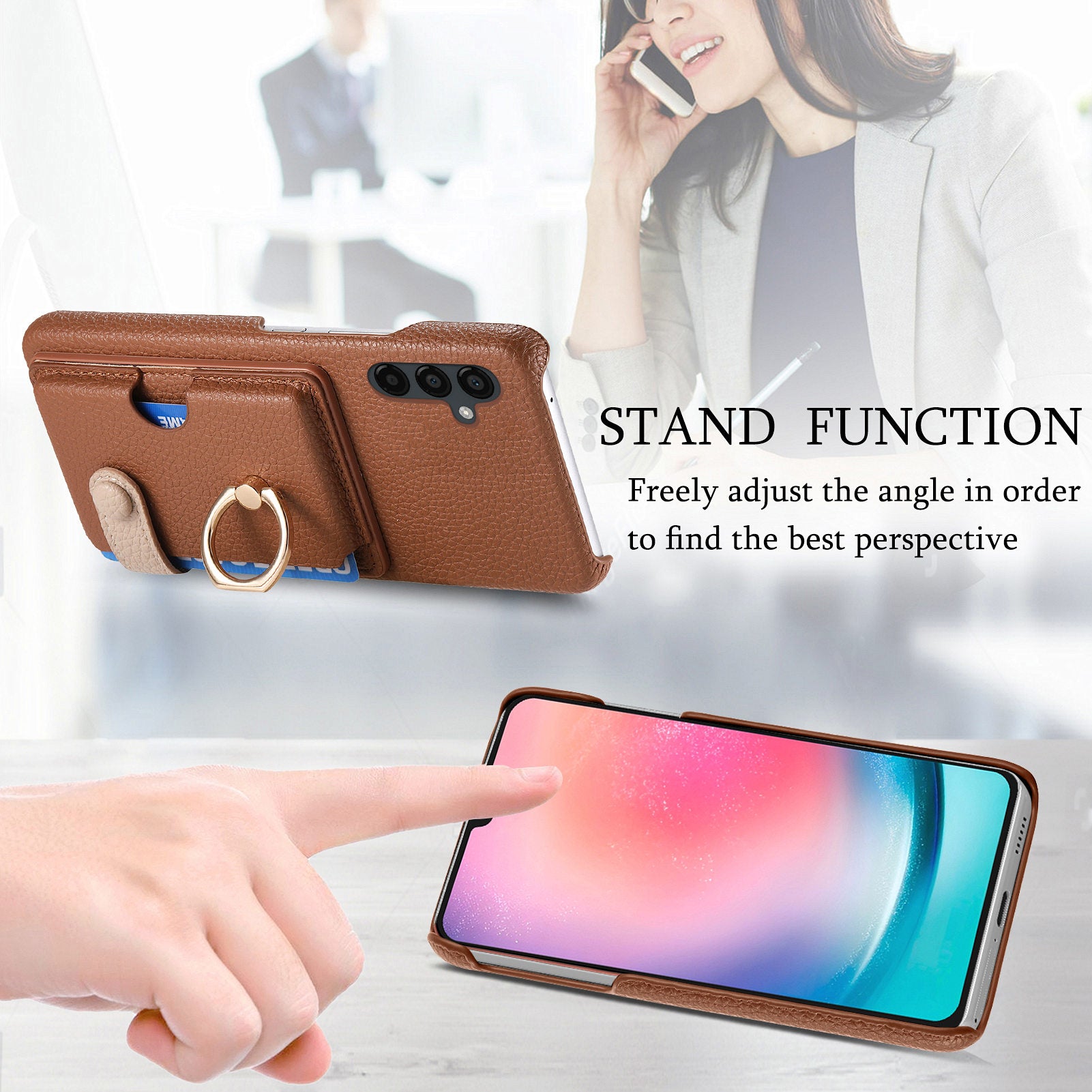 Y2 For Samsung Galaxy A24 4G (162.1 x 77.6 x 8.3mm) Case Card Holder Phone Cover with Ring Kickstand