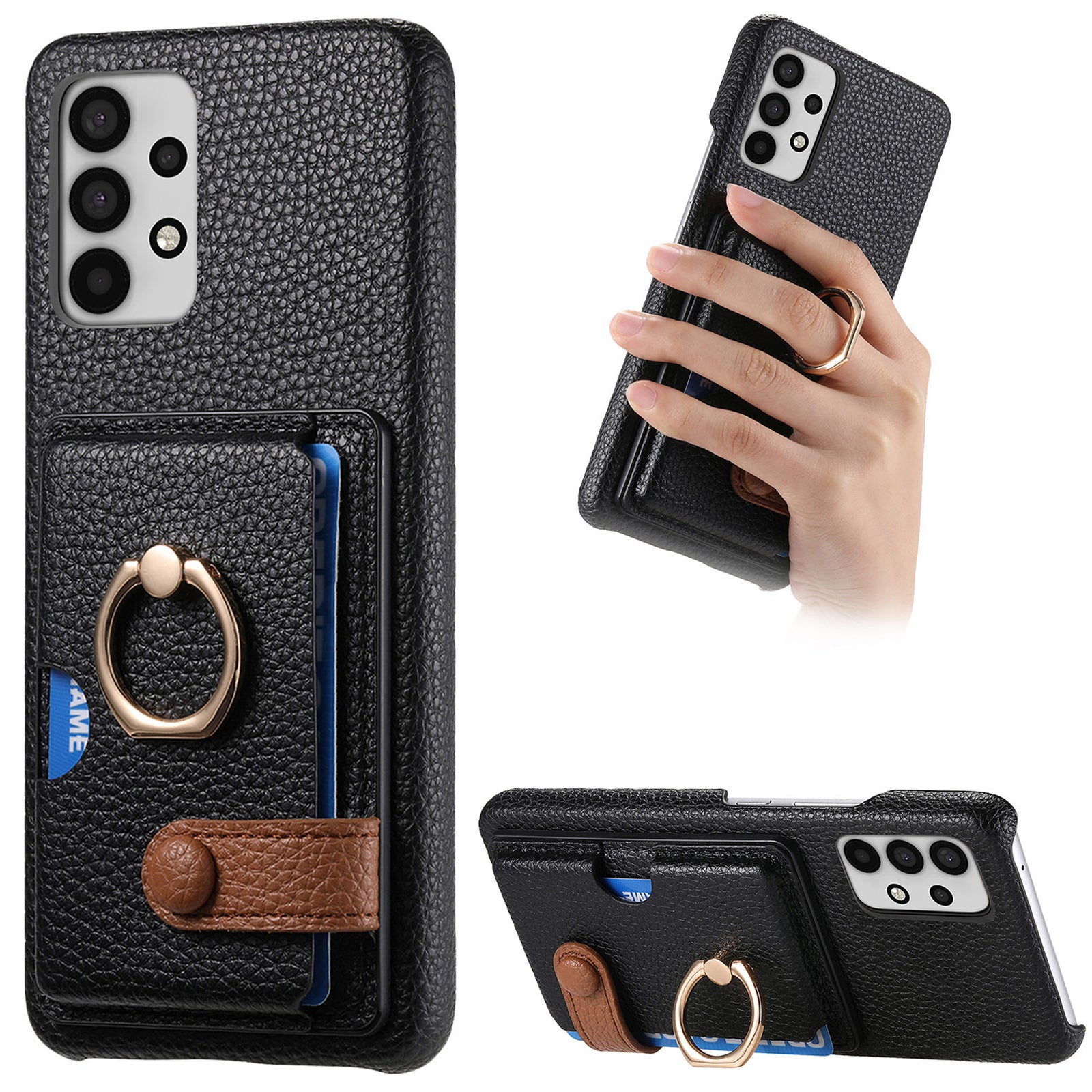 Y2 For Samsung Galaxy A32 5G/M32 5G Case Card Holder Ring Kickstand Litchi Texture Phone Cover