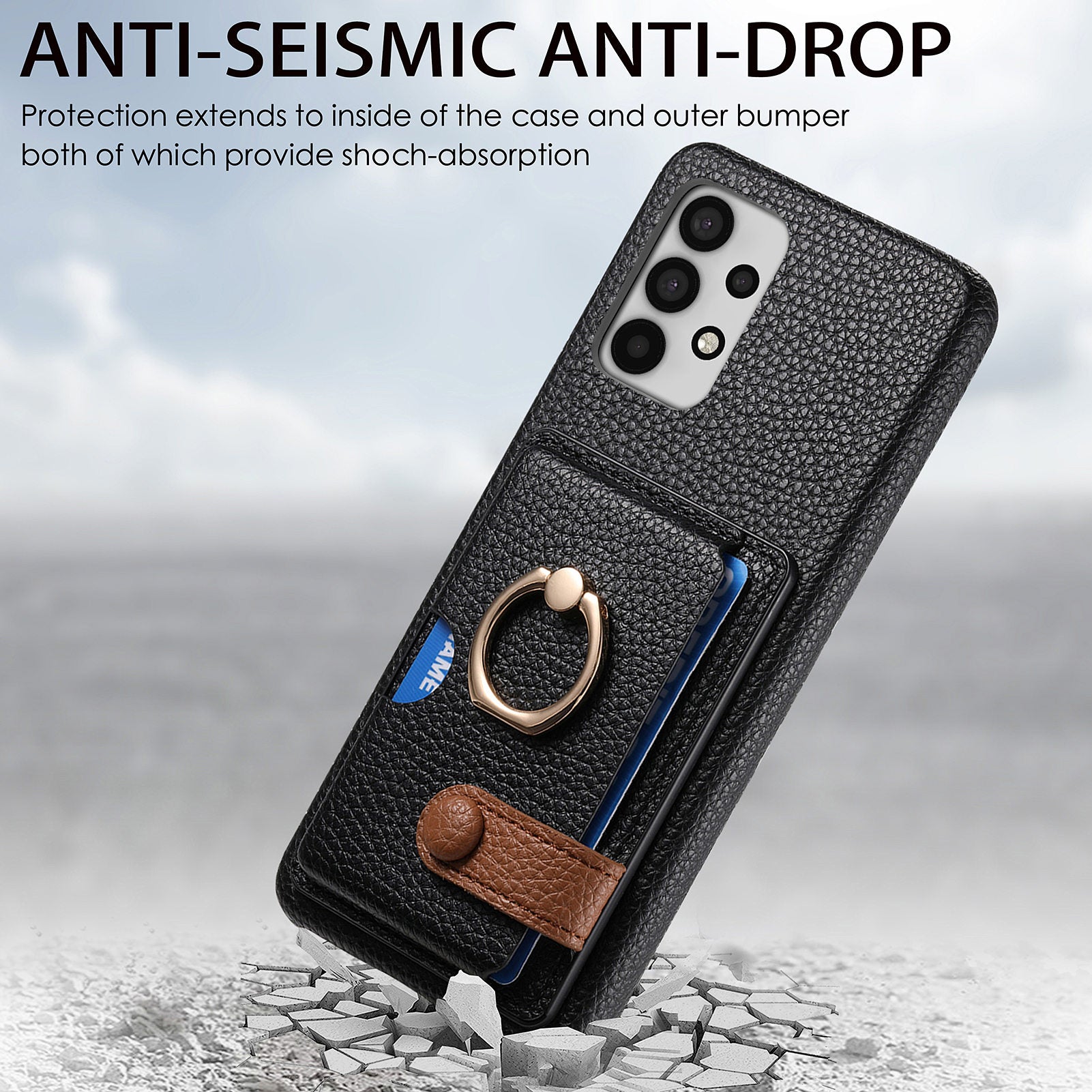 Y2 For Samsung Galaxy A32 5G/M32 5G Case Card Holder Ring Kickstand Litchi Texture Phone Cover