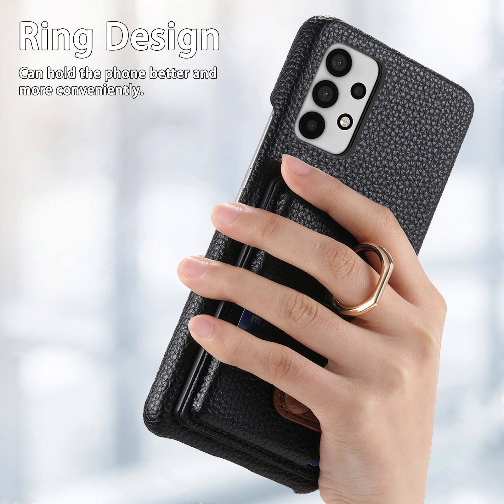 Y2 For Samsung Galaxy A32 5G/M32 5G Case Card Holder Ring Kickstand Litchi Texture Phone Cover