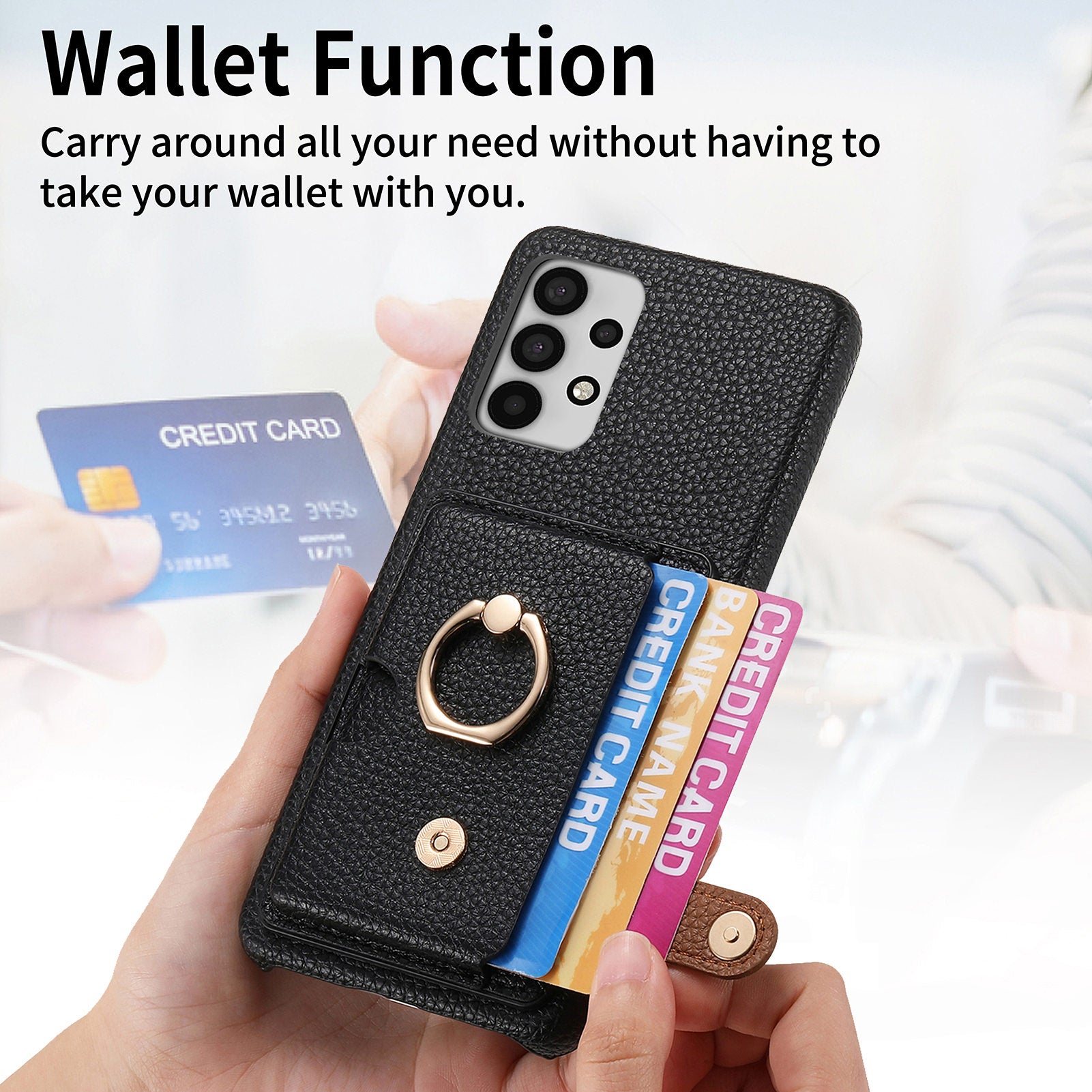 Y2 For Samsung Galaxy A32 5G/M32 5G Case Card Holder Ring Kickstand Litchi Texture Phone Cover