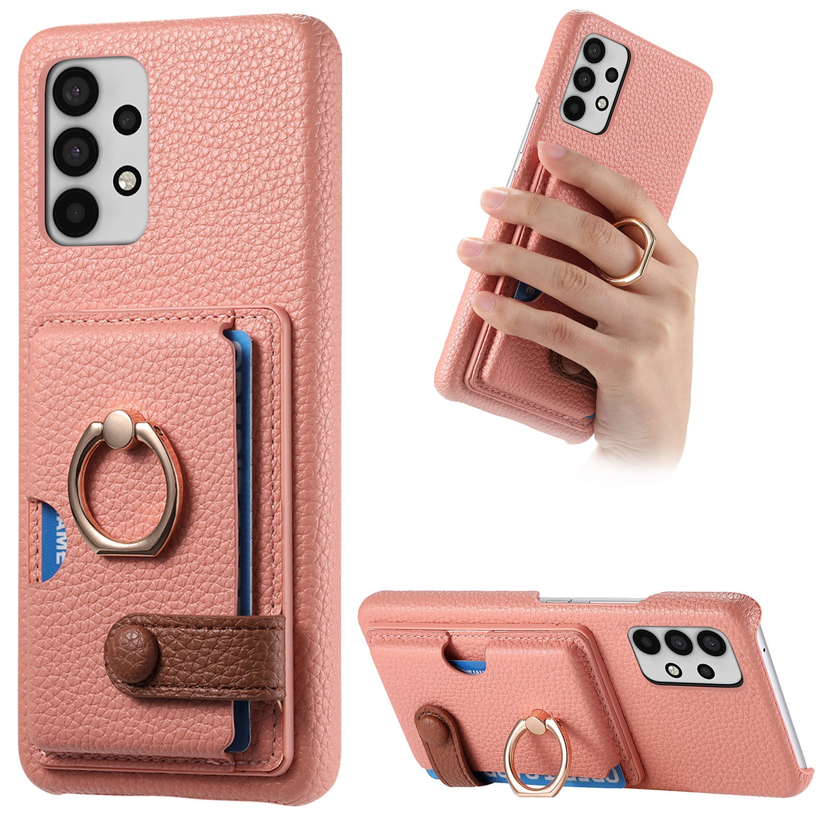 Y2 For Samsung Galaxy A32 5G/M32 5G Case Card Holder Ring Kickstand Litchi Texture Phone Cover
