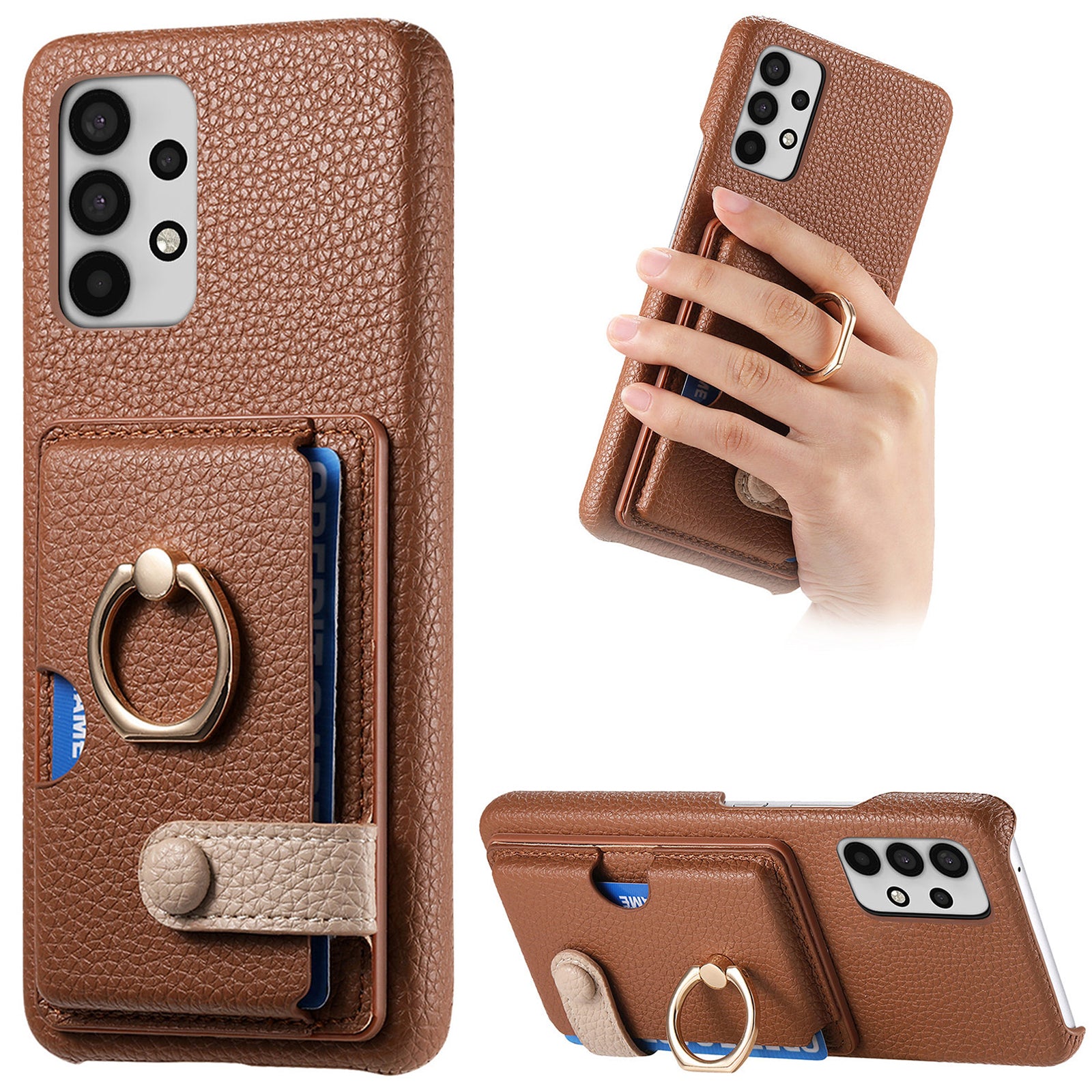 Y2 For Samsung Galaxy A32 5G/M32 5G Case Card Holder Ring Kickstand Litchi Texture Phone Cover