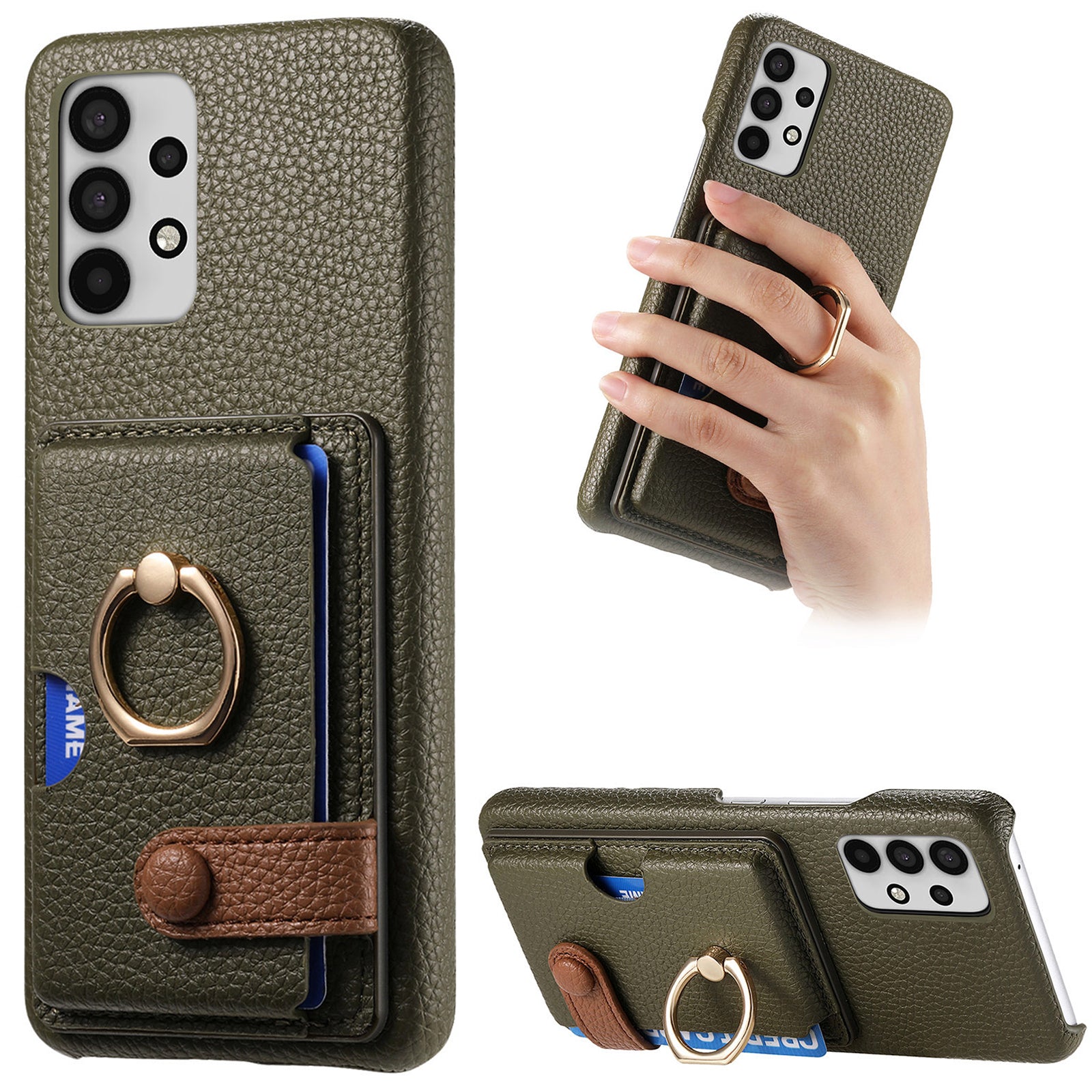Y2 For Samsung Galaxy A32 5G/M32 5G Case Card Holder Ring Kickstand Litchi Texture Phone Cover