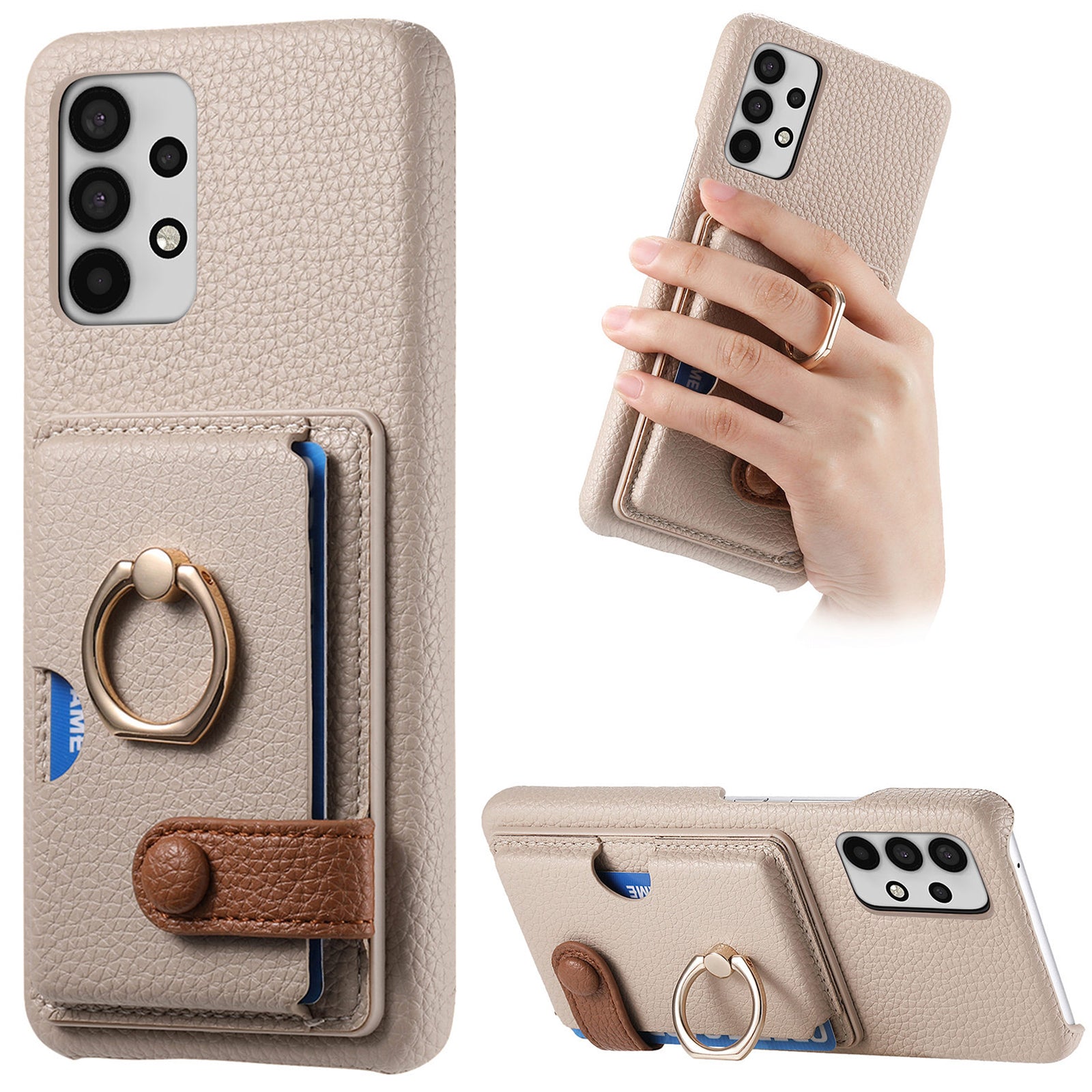 Y2 For Samsung Galaxy A32 5G/M32 5G Case Card Holder Ring Kickstand Litchi Texture Phone Cover