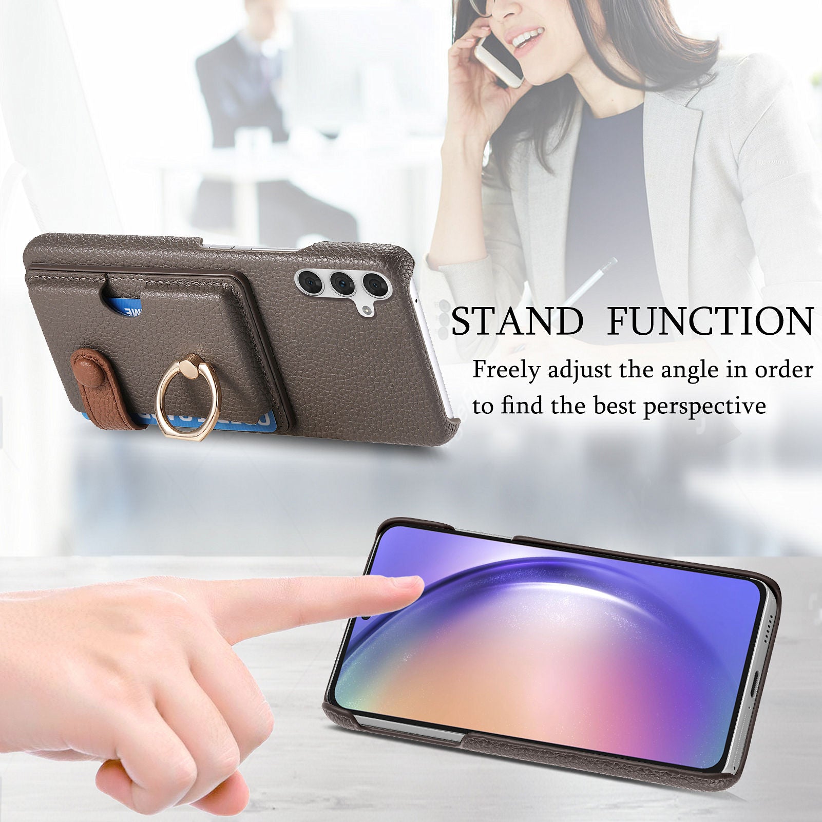 Y2 For Samsung Galaxy A54 5G Case Ring Kickstand Leather+PC+TPU Phone Cover with Card Holder