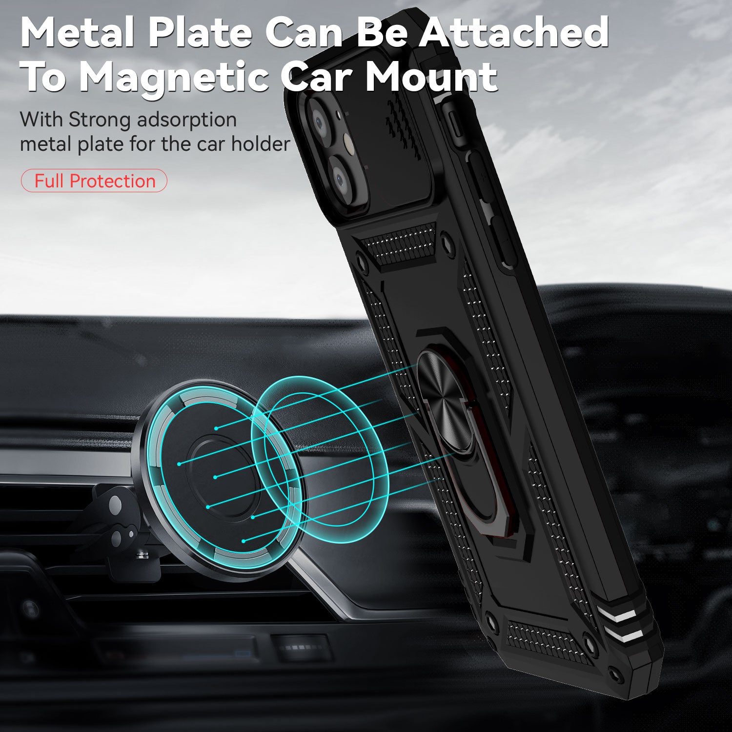 For iPhone 11 Case PC+TPU Kickstand Armour Phone Cover with Camera Slide Guard