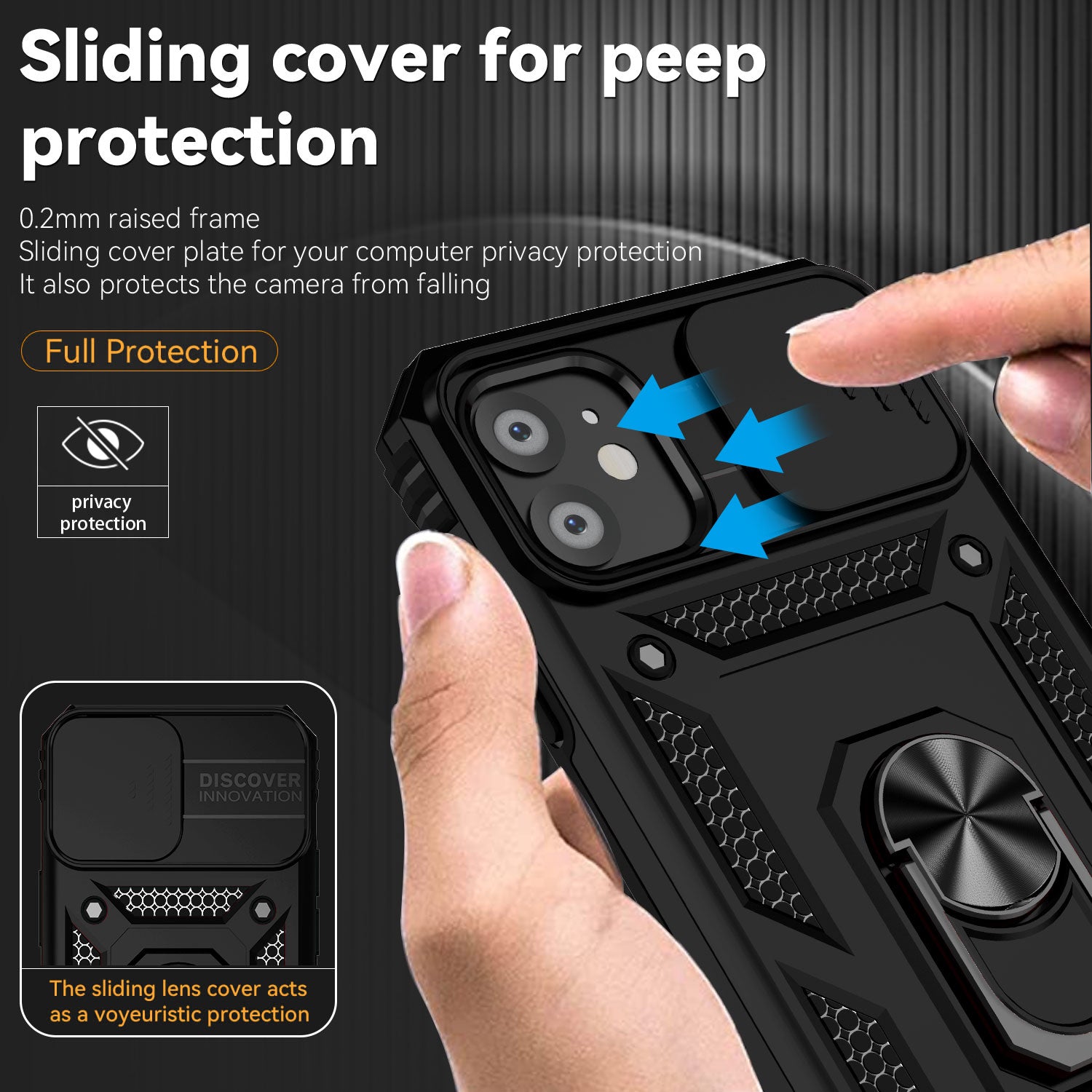 For iPhone 11 Case PC+TPU Kickstand Armour Phone Cover with Camera Slide Guard