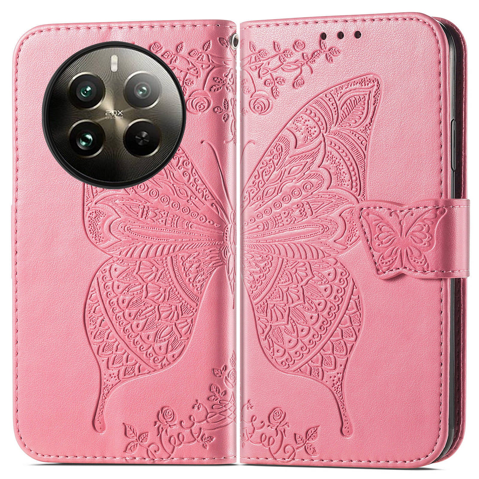 For Realme 12+ 5G Case Butterfly Imprinted PU Leather Flip Phone Cover