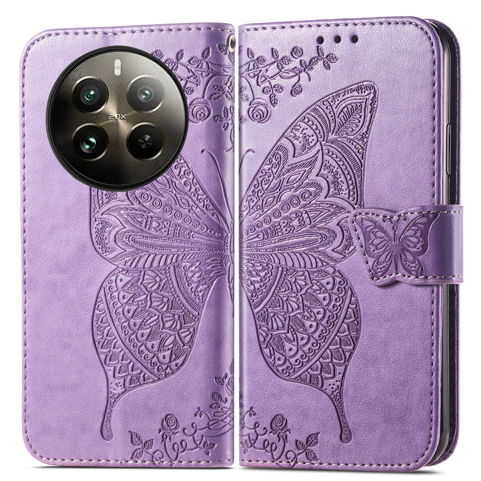 For Realme 12+ 5G Case Butterfly Imprinted PU Leather Flip Phone Cover