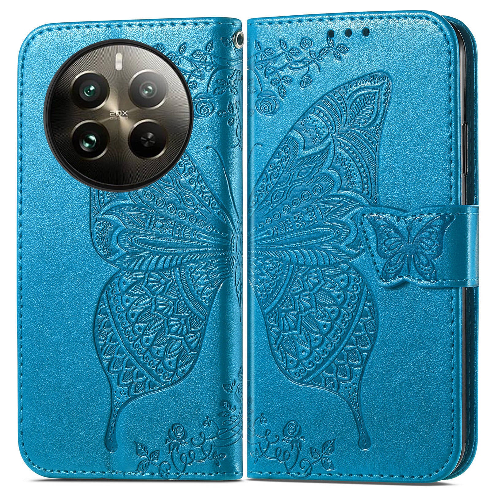 For Realme 12+ 5G Case Butterfly Imprinted PU Leather Flip Phone Cover