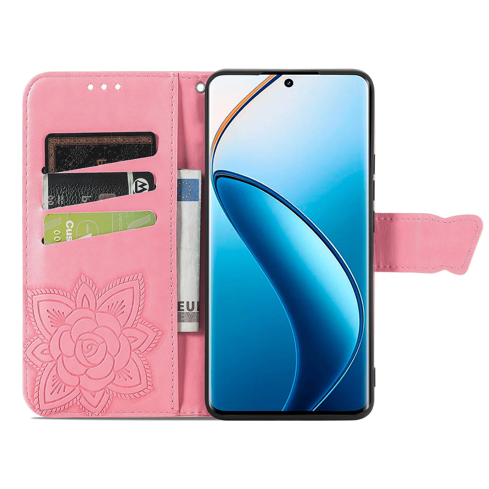 For Realme 12 Pro 5G / 12 Pro+ 5G Leather Case Imprinted Butterfly Phone Cover with Handy Strap
