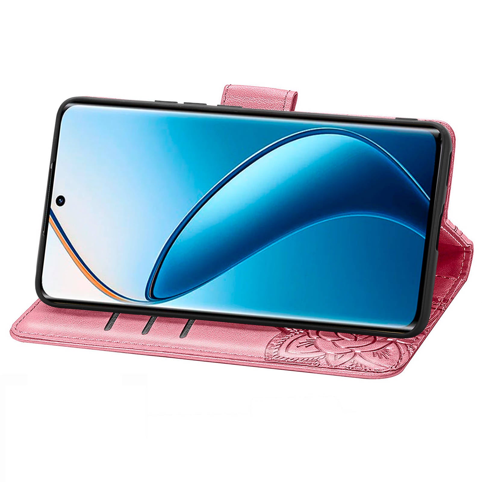 For Realme 12 Pro 5G / 12 Pro+ 5G Leather Case Imprinted Butterfly Phone Cover with Handy Strap