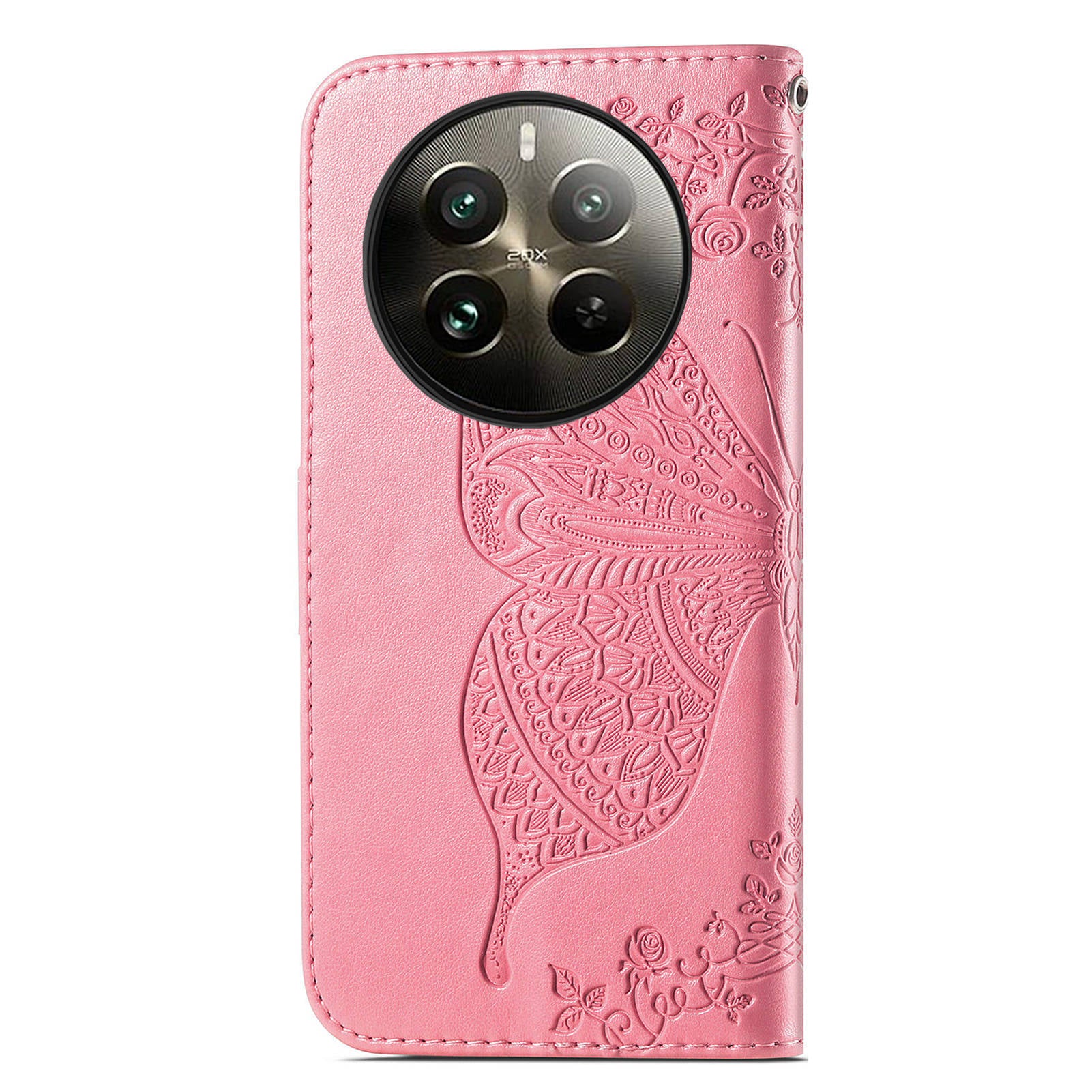 For Realme 12 Pro 5G / 12 Pro+ 5G Leather Case Imprinted Butterfly Phone Cover with Handy Strap