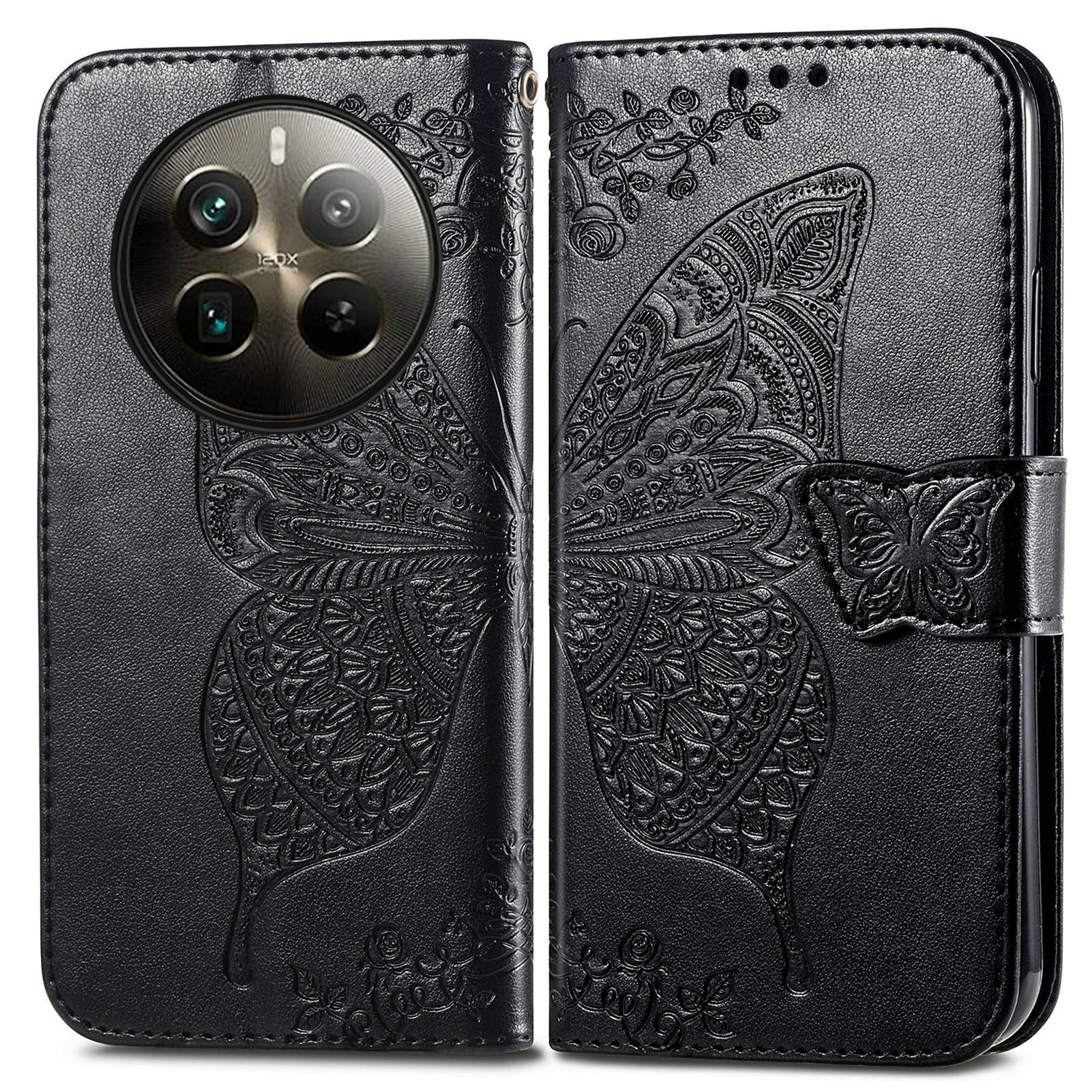 For Realme 12 Pro 5G / 12 Pro+ 5G Wallet Case Butterfly Pattern Leather Stand Phone Cover