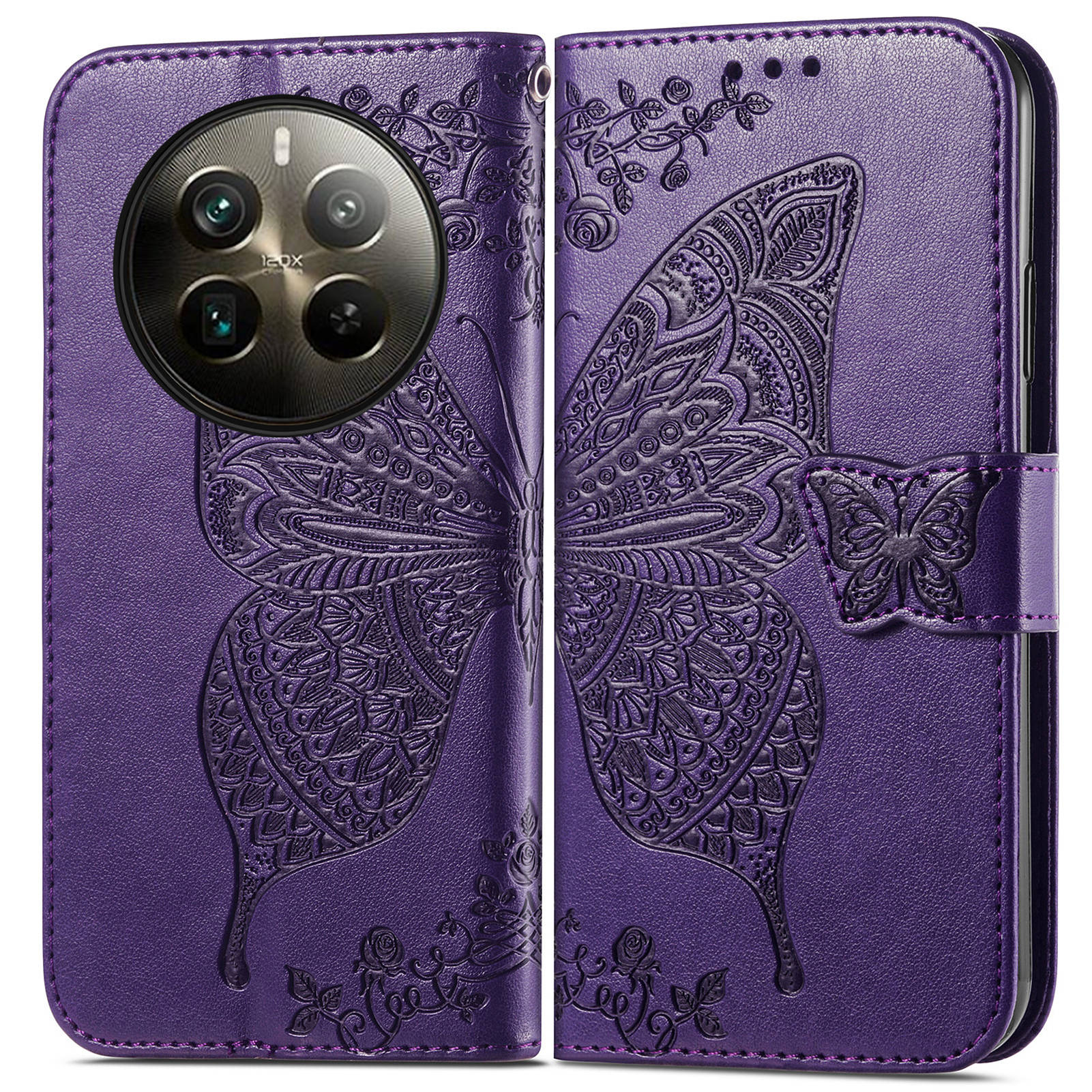 For Realme 12 Pro 5G / 12 Pro+ 5G Wallet Case Butterfly Pattern Leather Stand Phone Cover
